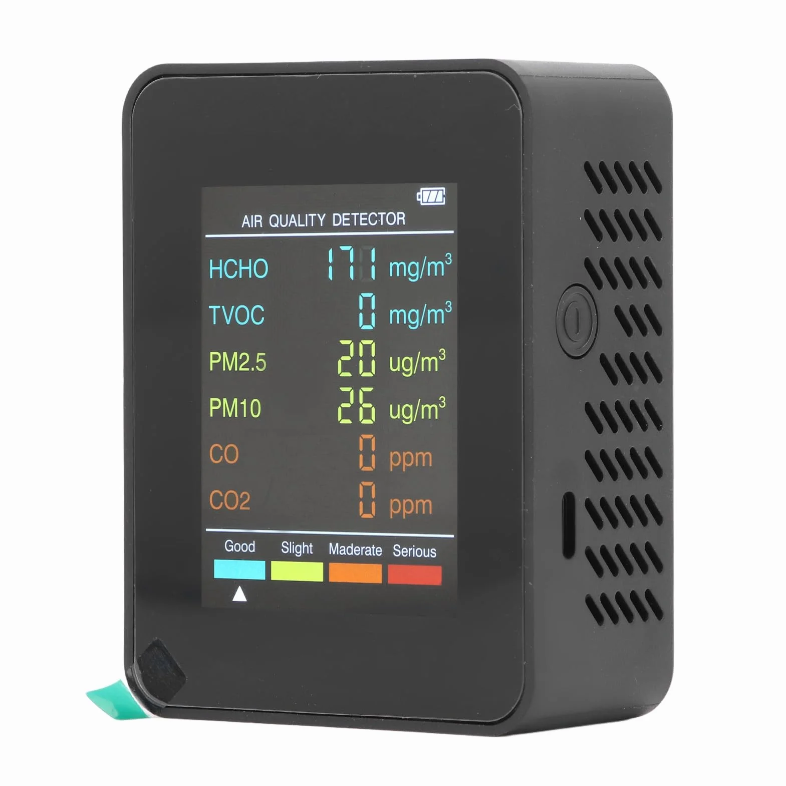 Detektor CO2 TVOC HCHO, Przenośny Monitor Jakości Powietrza PM2.5 PM10 z Alarmem (Czarny)