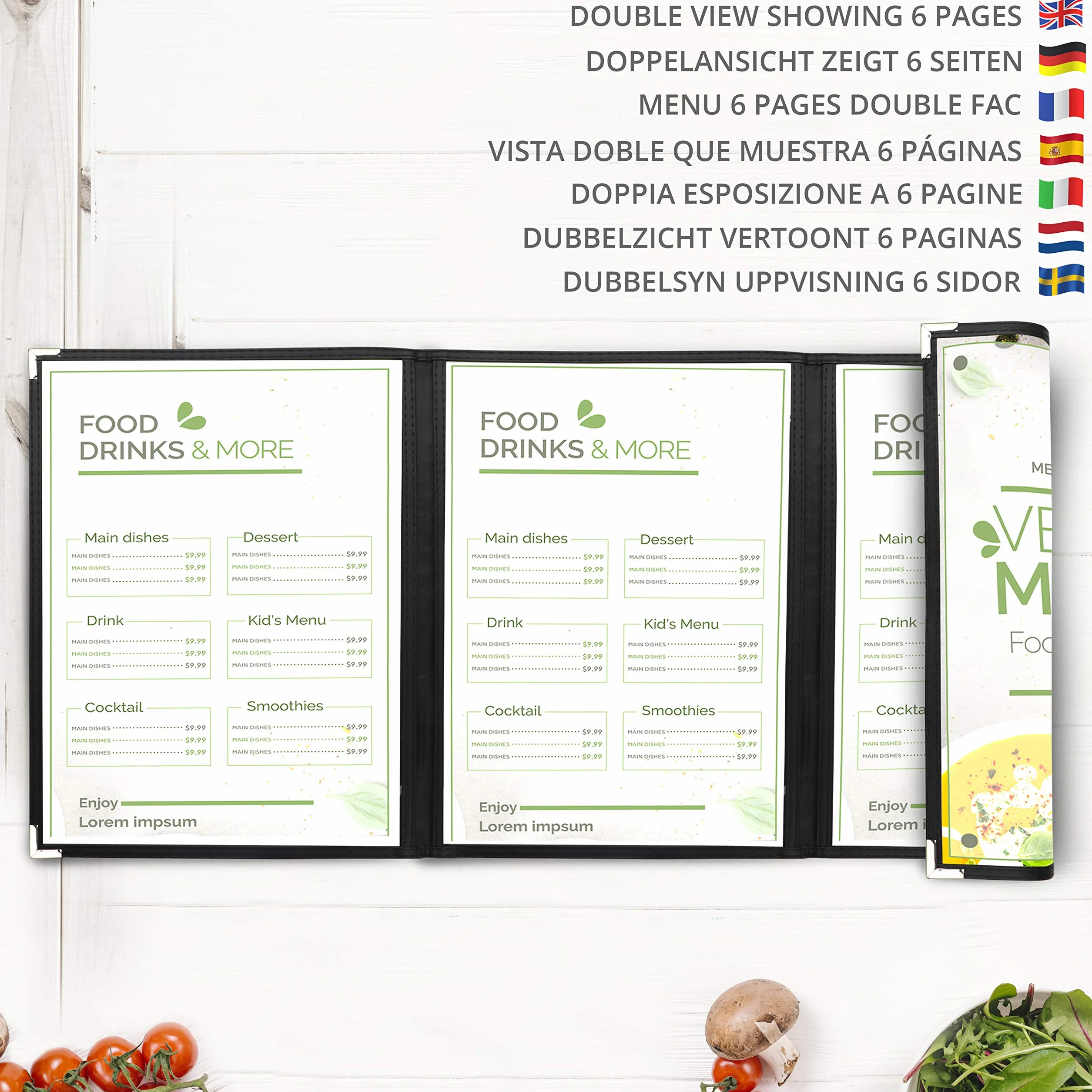 Kurtzy 3-Częściowa Składana Okładka Menu A4 (10 Sztuk) – Okładka Menu 3-Częściowa w Stylu Amerykańskim Przezroczysta – Czarna Okładka 3-Częściowa Menu z Zabezpieczonymi Rogami – Do Restauracji, Barów