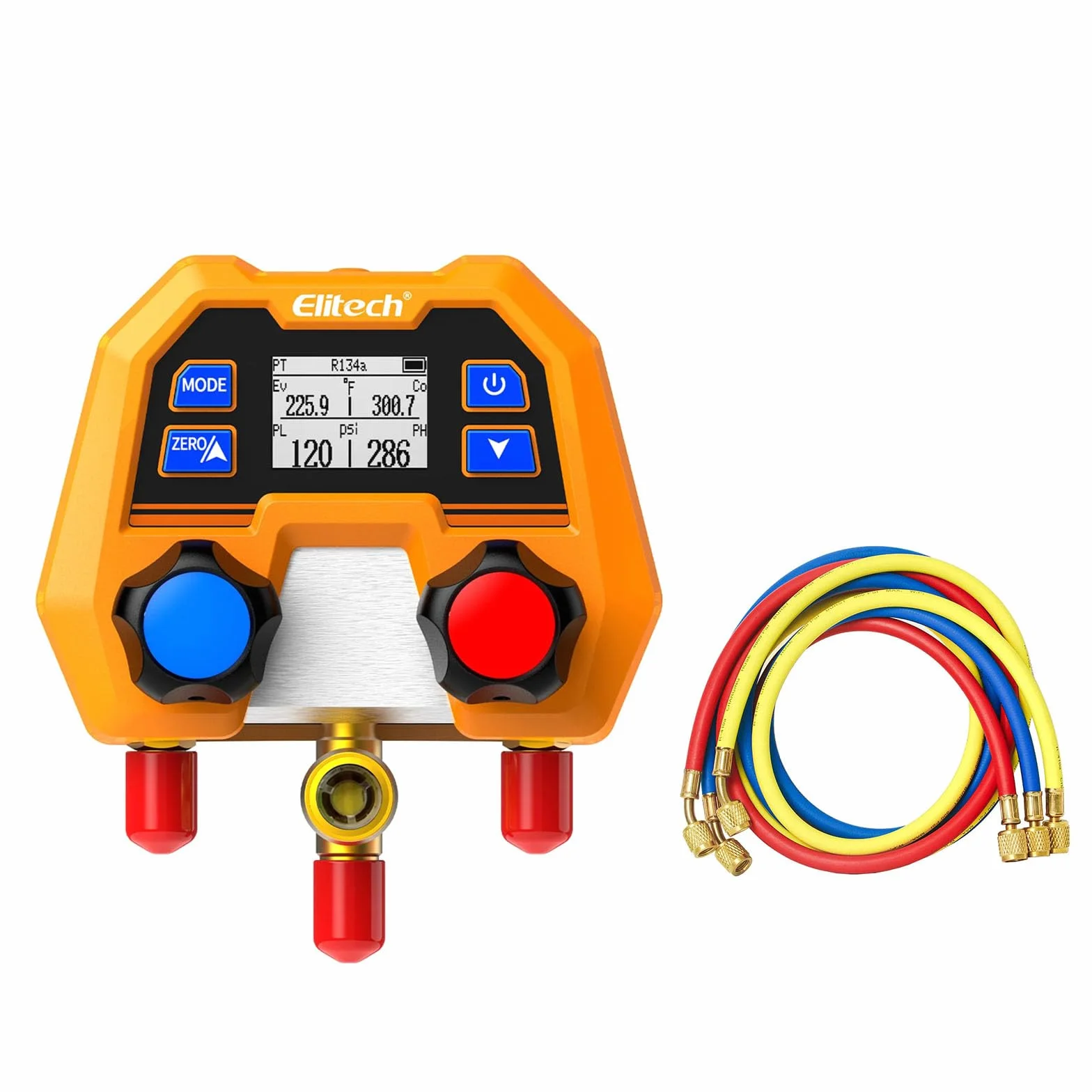 Elitech Manometr czynnika chłodniczego 600 psi/41 bar ± 1% dokładności, 88 rodzajów czynników chłodniczych i pomiar ciśnienia/temperatury, ochrona IP54 dla systemów klimatyzacji