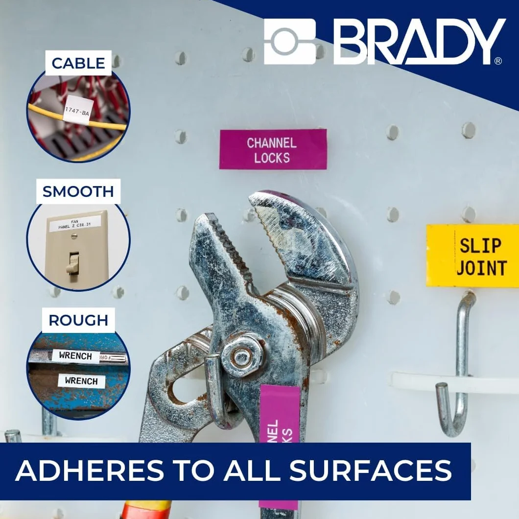 Brady Taśma do Drukarek Etykiet M410 M510 M511 Samoprzylepne Etykiety Przemysłowe Czarny na Białym 25,4 mm x 7,62 m M4C-1000-595-WT-BK