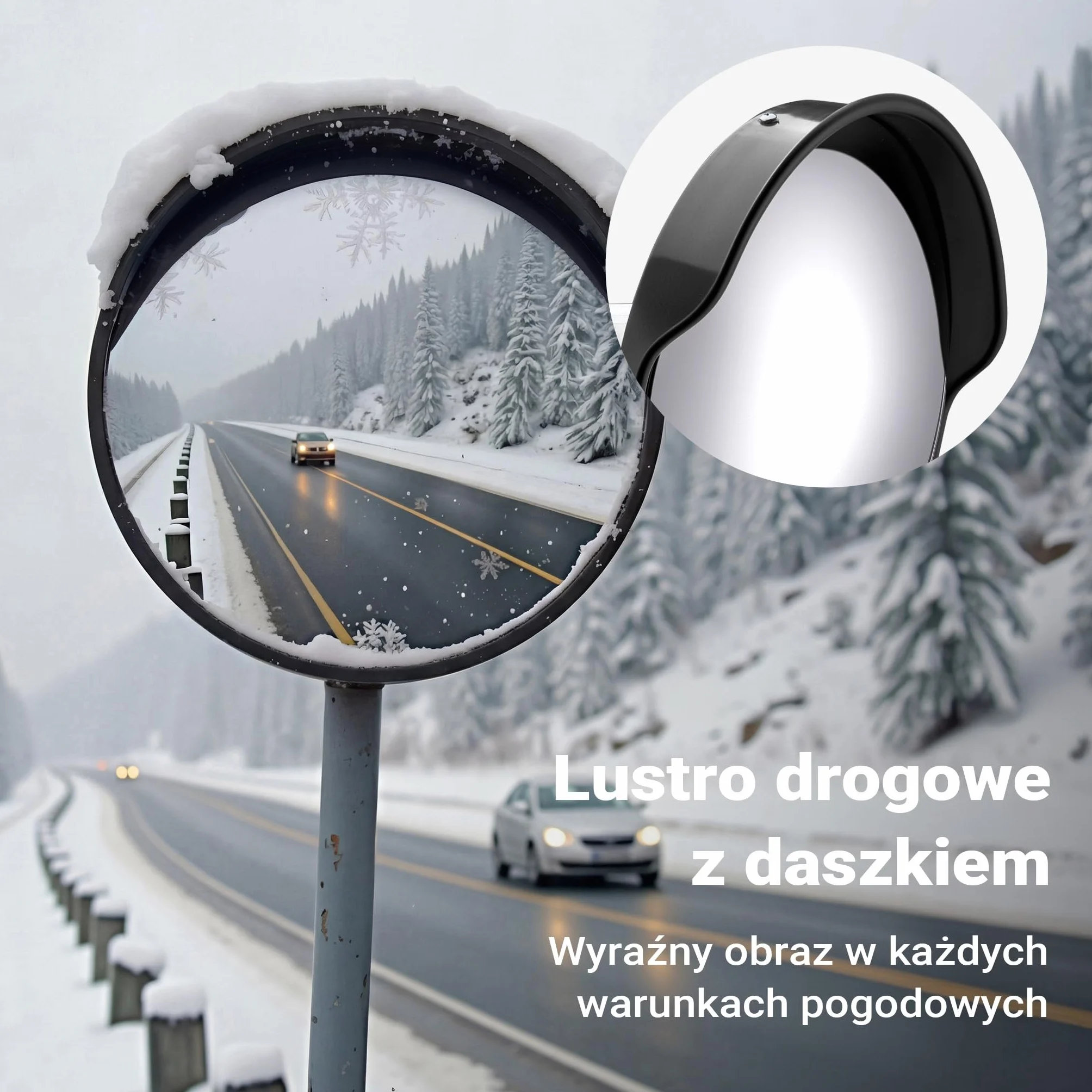 Wiltec Lustro drogowe 45 cm wypukłe z osłoną czarne, okrągłe magazynowe z polem widzenia 130°, więcej bezpieczeństwa przy wyjeździe z materiałem montażowym