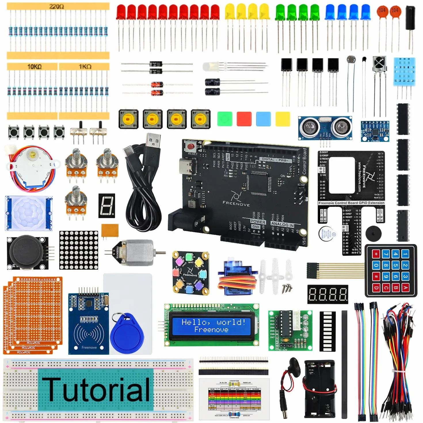 Freenove Ultimate Starter Kit z Board V5 Rev4 Mini, Cortex-M4, 399-stronicowy tutorial, 220 elementów, 78 projektów