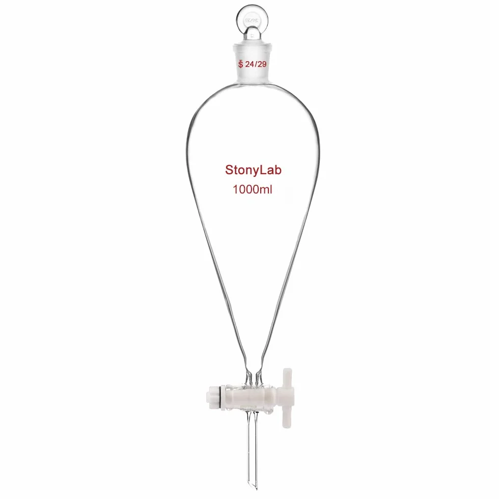 StonyLab szklany oddziela lejek 1 l, szkło borokrzemowe ciężki ściana stożkowy w kształcie gruszki rozdzielacz lejek separacyjny ze złączem 24/29