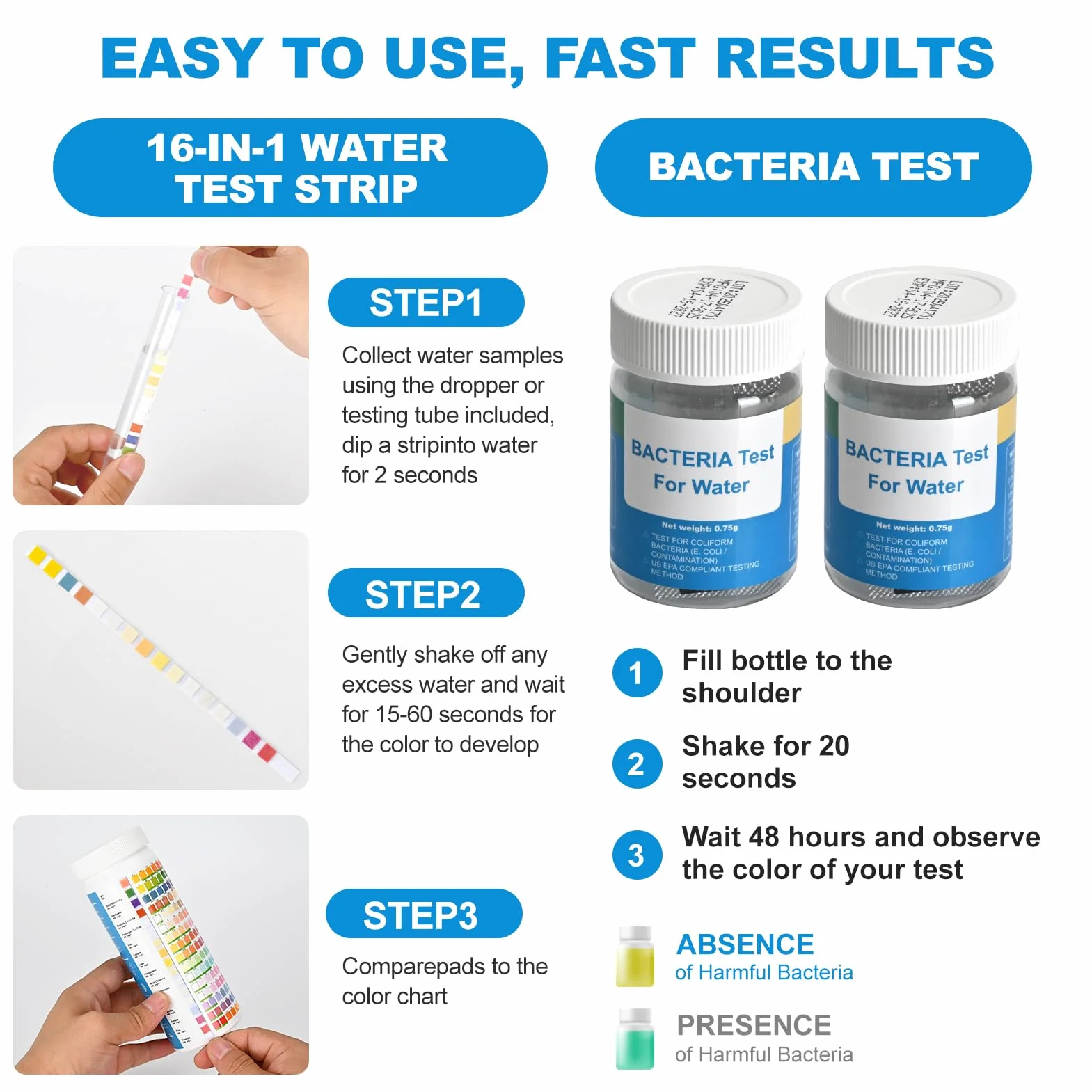 Zestaw pasków testowych do wody pitnej 17 w 1 (100 pasków), test pH, twardość, chlor, fluor