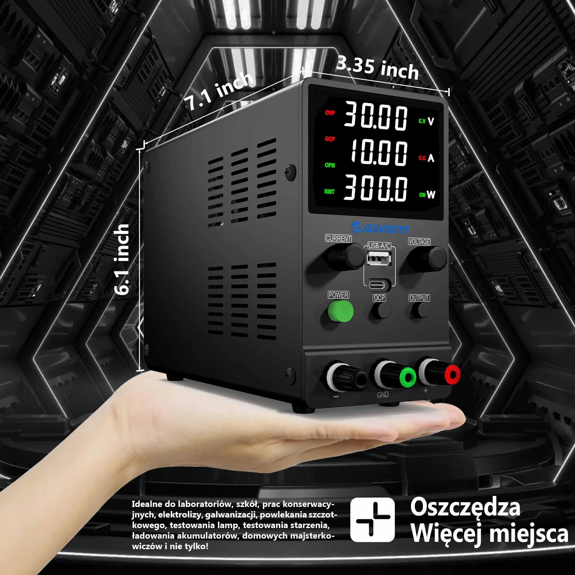Zmienny zasilacz DC, 0-30V 0-10A Regulowany przełączany zasilacz stołowy z regulacją DC z szybkim ładowaniem USB i typem C, pokrętło enkodera, włącznik/wyłącznik wyjścia, 4-cyfrowy wyświetlacz LED