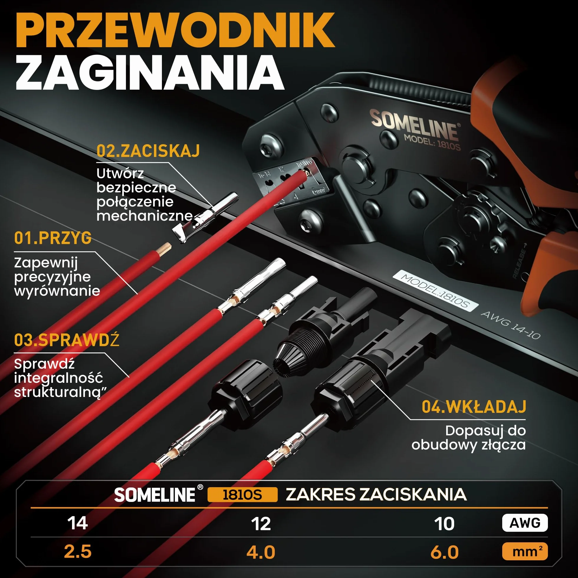 SOMELINE Zestaw szczypiec do zaciskania złączy solarnych, do kabli 2,5-6mm², 12-częściowy męski żeński wtyk kablowy do paneli słonecznych, 1 para kluczy do kabli do paneli
