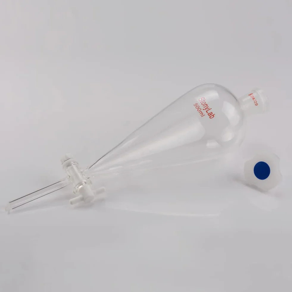stonylab Szkło Borokrzemianowe 500 ml Ciężka Ściana Stożkowy Lejek Separacyjny ze 24/29 Złączami i Kranem z PTFE, 500 ml