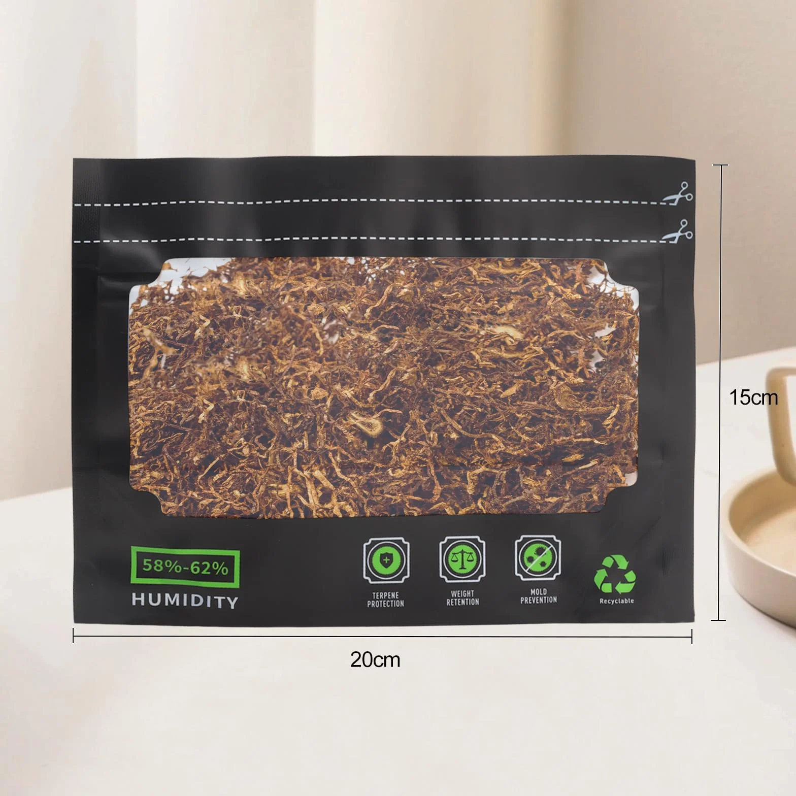 VOSSOT 6 szt. 30 g wielokrotnego użytku, hermetyczne torby z kontrolą zapachu, ochrona przed promieniowaniem UV, kontrola wilgotności (58-62%), szczelne torby na zioła, żywność, przechowywanie zbóż