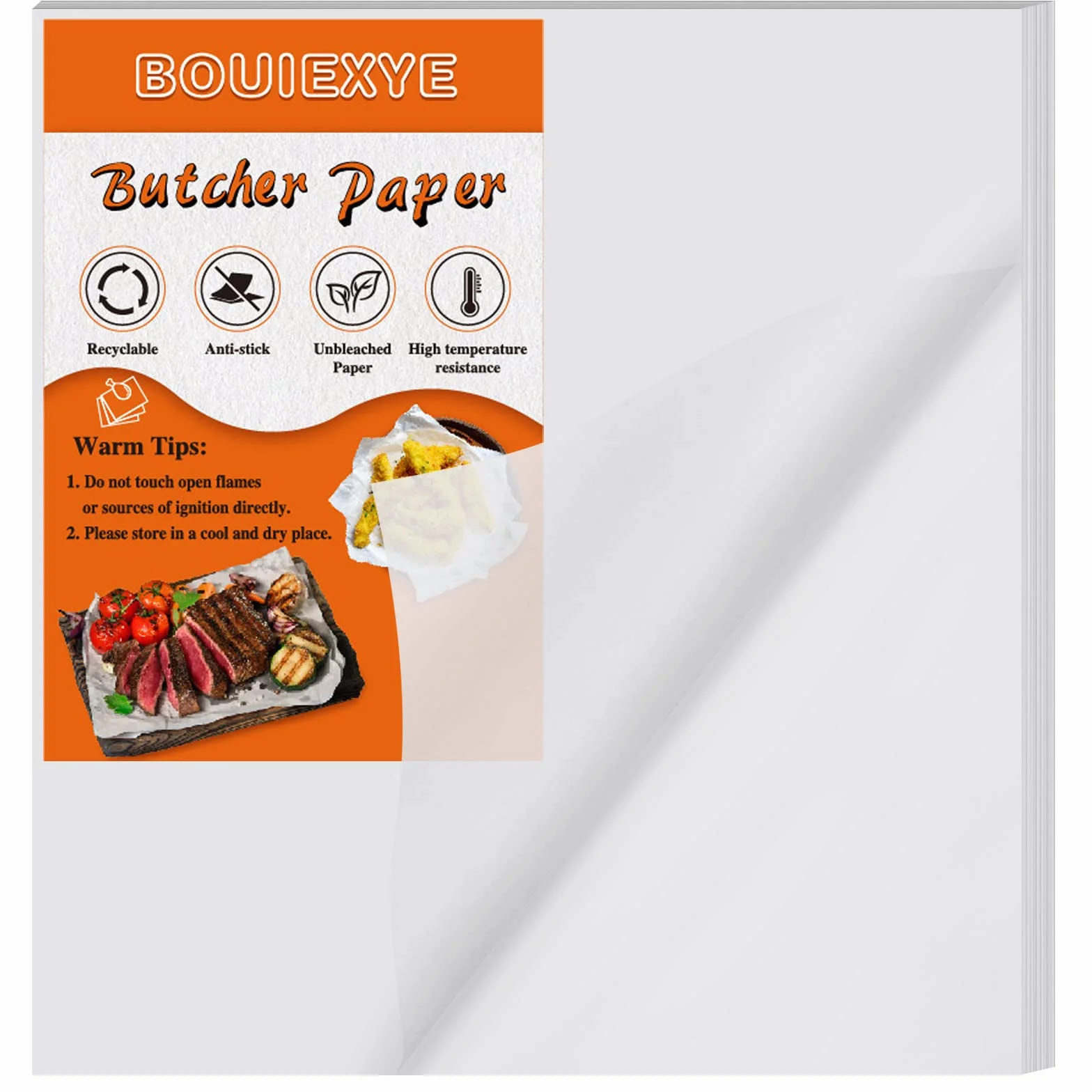 50 sztuk białego papieru rzeźniczego Jednorazowe arkusze papieru rzeźniczego, 30 x 30 cm, kwadratowy arkusz do mięsa wstępnie cięty papier rzeźniczy bez wosku, papier do pakowania mięsa, sublimacji ciepła