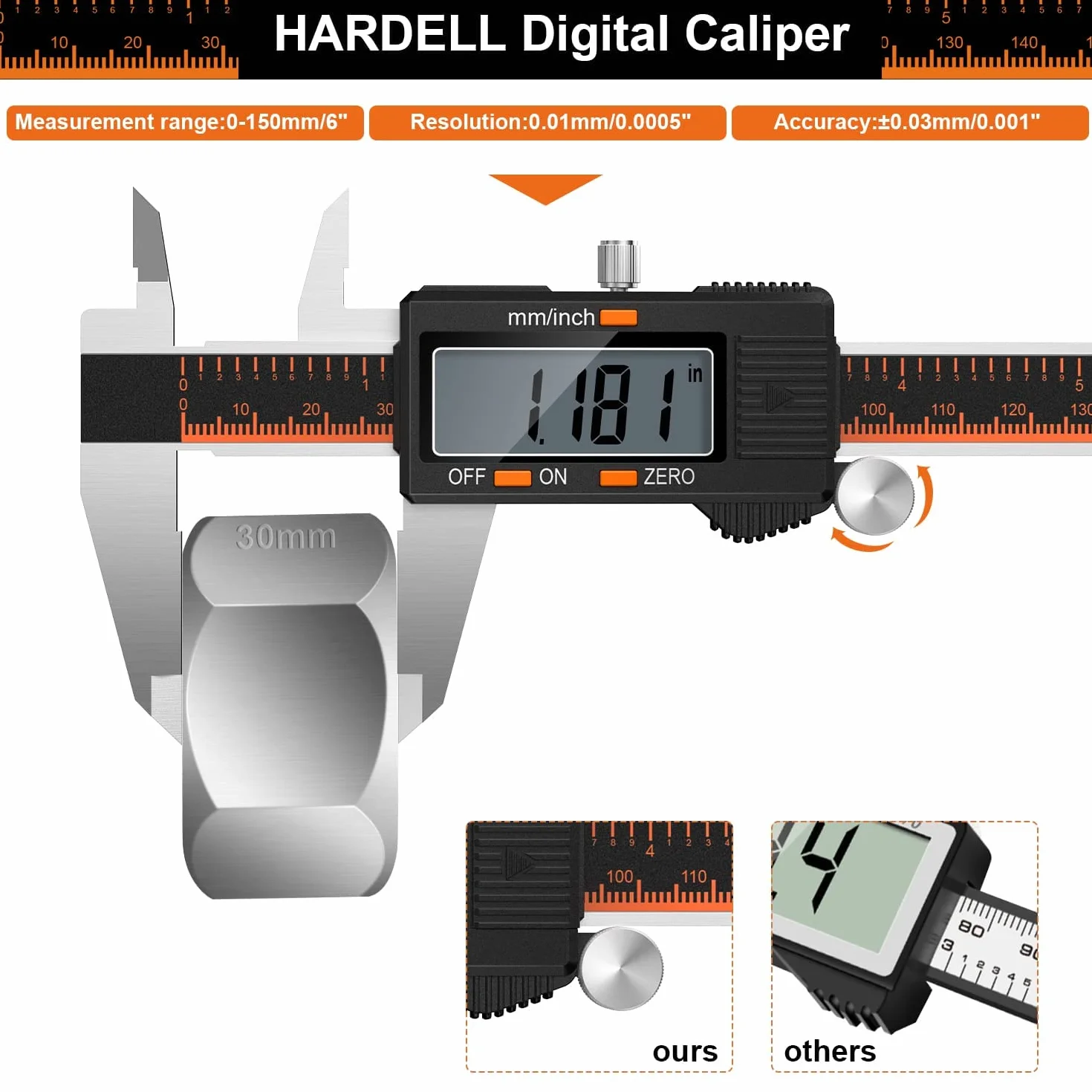 HARDELL suwmiarka cyfrowa 150 mm ze stali nierdzewnej z wyświetlaczem LCD