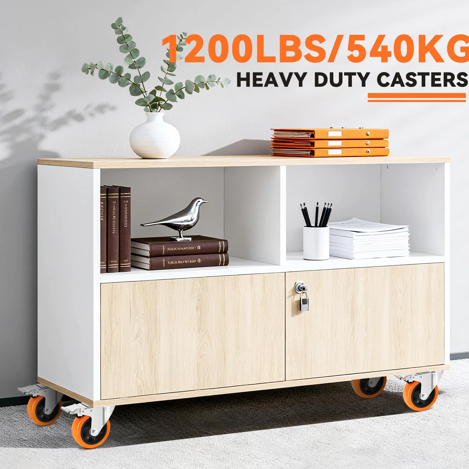 W B D WEIBIDA Caster Wheels Heavy Duty 4-calowe z udźwigiem 1200 funtów i podwójną blokadą, bezgłośne kółka poliuretanowe i wytrzymałe kółka z grubej stali do wózków, mebli, sprzętu, zestaw 4 szt