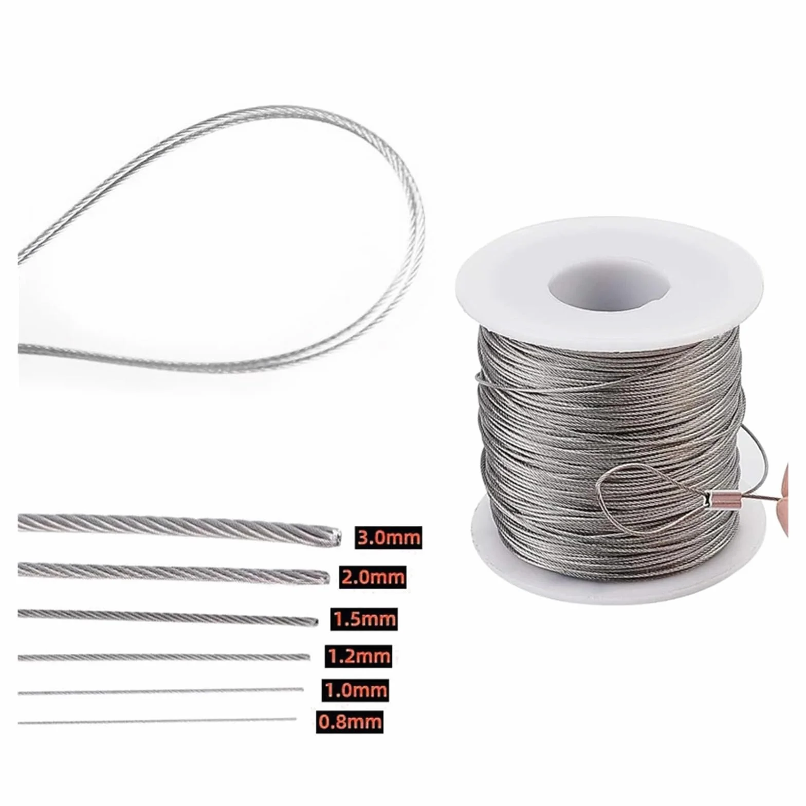 304 Stainless Steel Wire Rope 7x7 Structure 0.5-3mm Diameter 10M/5M Heavy Duty Fishing Lifting Cable