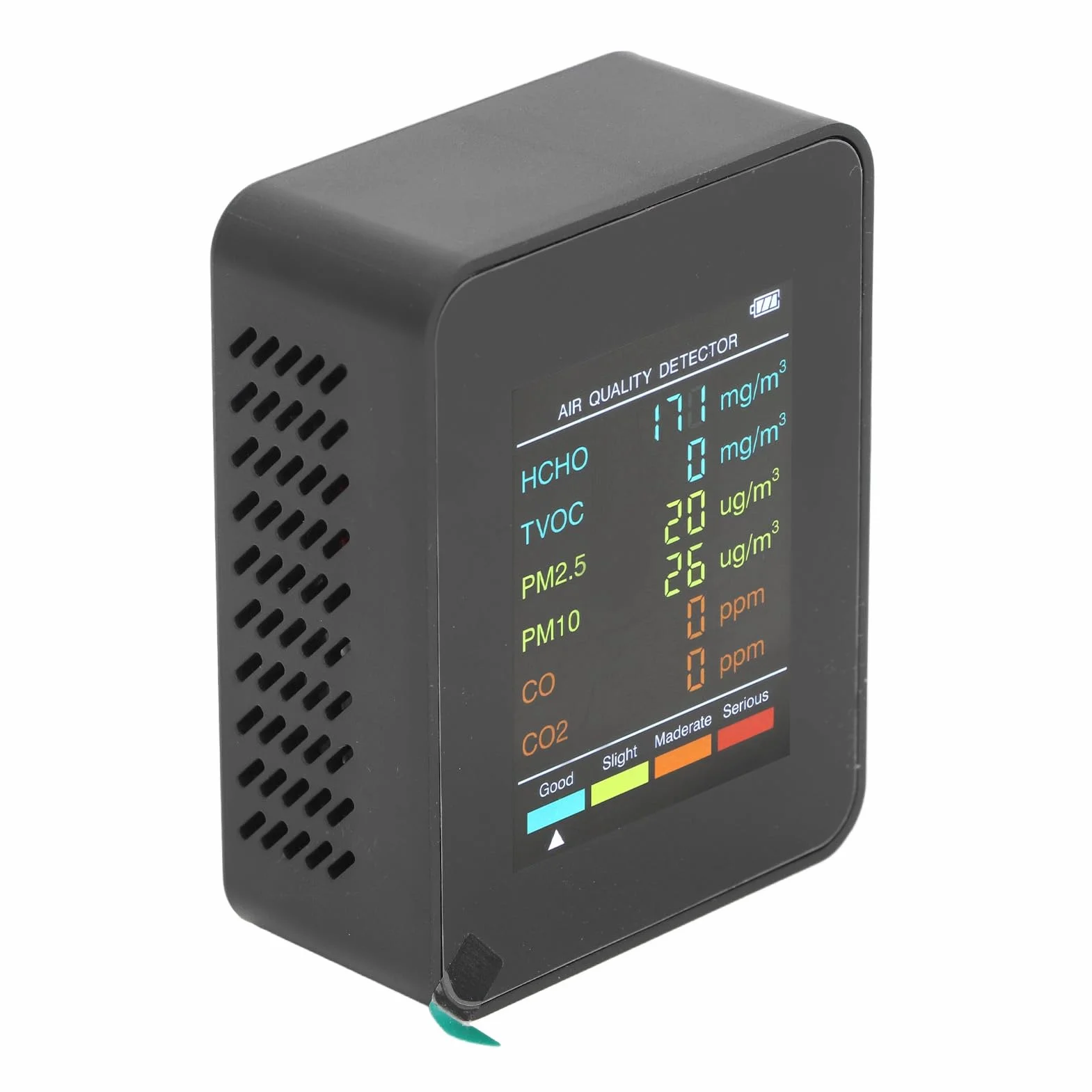 Detektor CO2 TVOC HCHO, Przenośny Monitor Jakości Powietrza PM2.5 PM10 z Alarmem (Czarny)