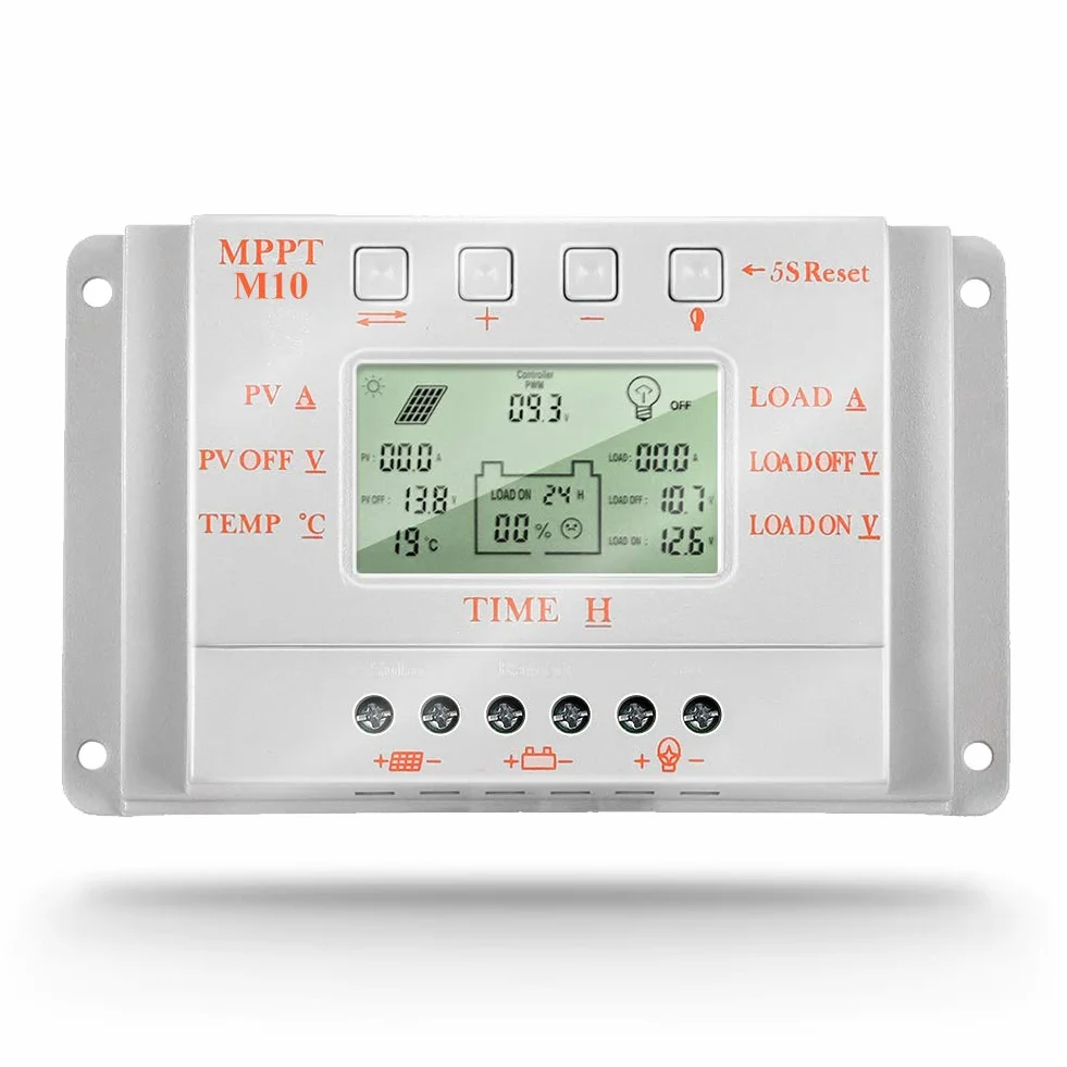 SolaMr 10A Solar Charge Controller 12V/24V Auto Identification Intelligent Regulator z wyświetlaczem LCD M10