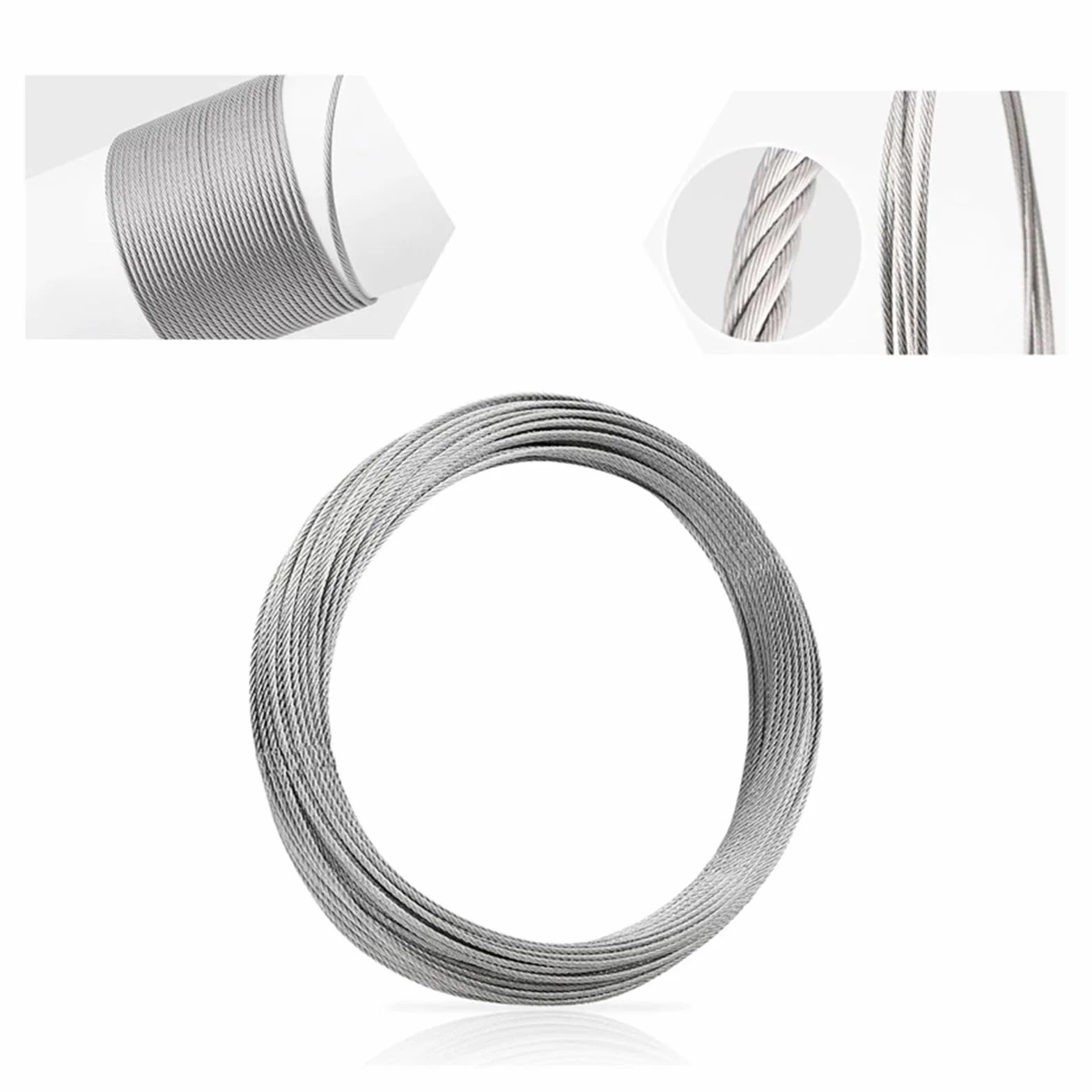 304 Stainless Steel Wire Rope 7x7 Structure 0.5-3mm Diameter 10M/5M Heavy Duty Fishing Lifting Cable