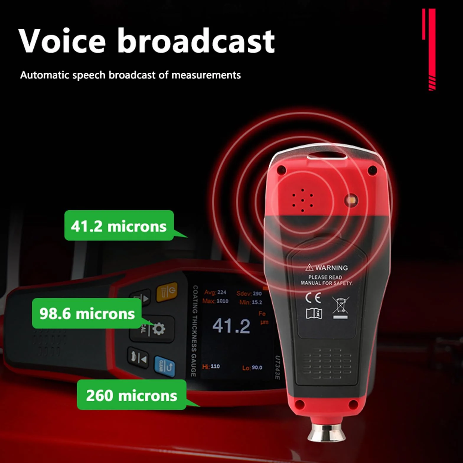 UNI-TREND UT343E Inteligentny Cyfrowy Wyświetlacz Pomiar Grubości Malowania Grubości Pomiar Bluetooth Komunikacja