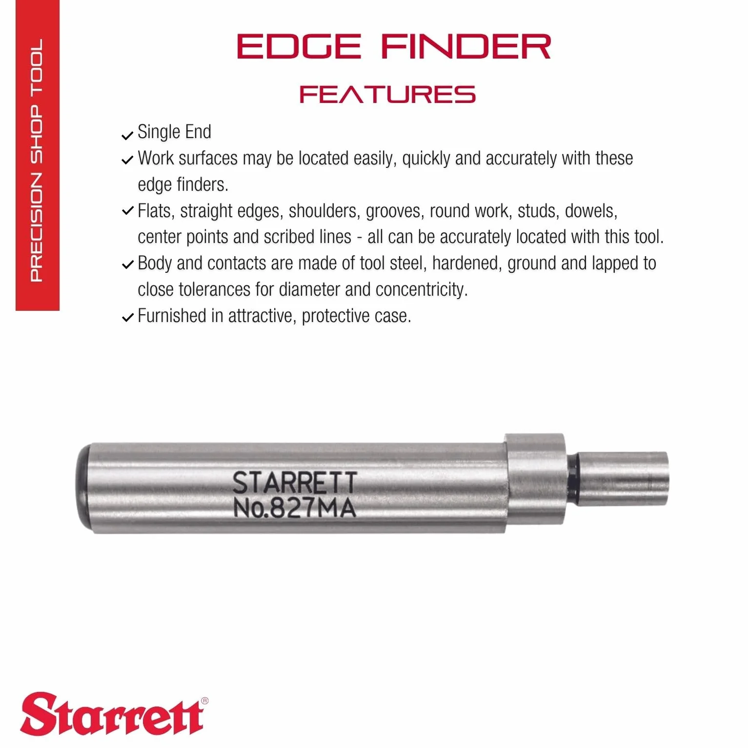 Starrett 827Ma 827MB Przycisk Krawędziowy, Srebrny, 10mm