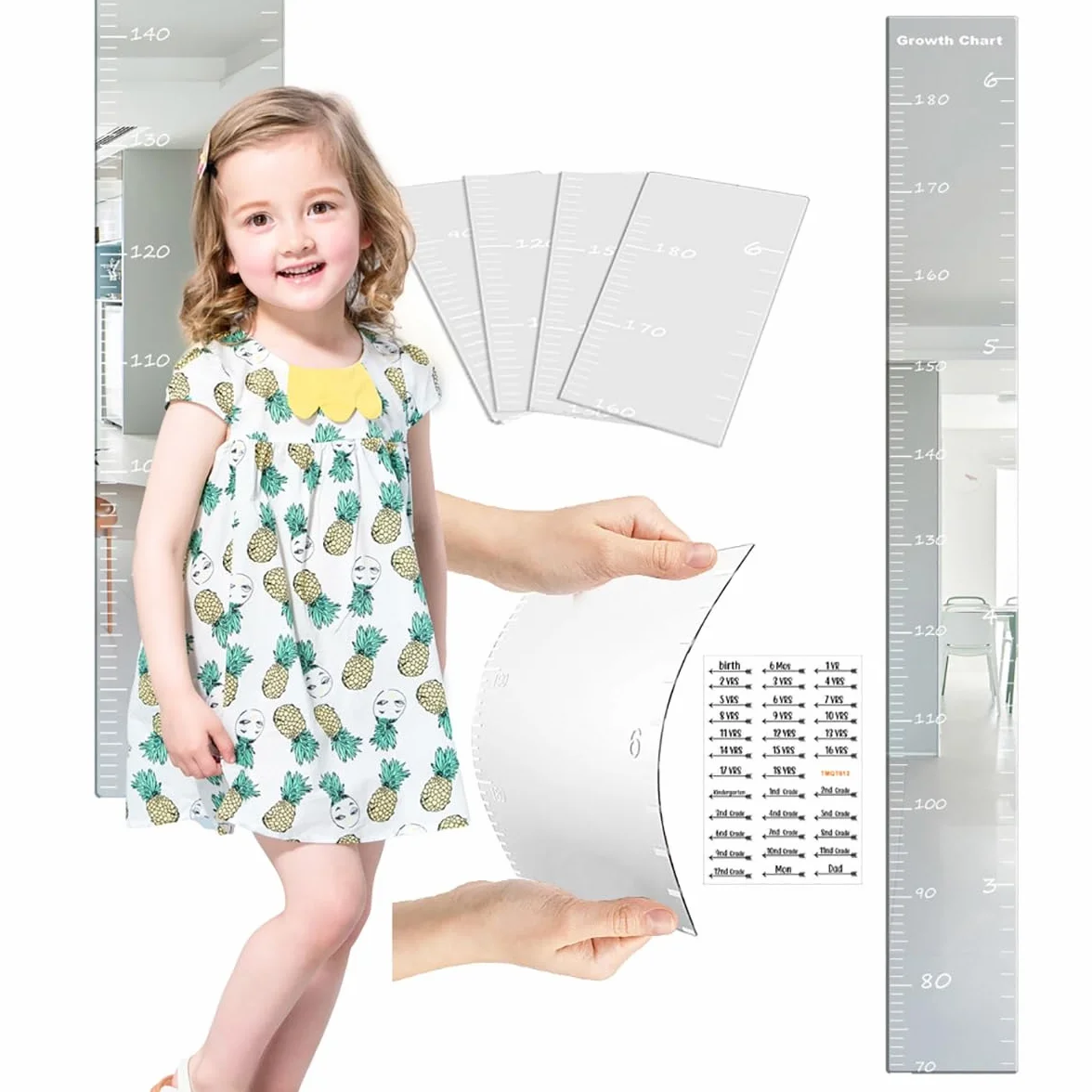Puzzle Lustrzana Miarka Wzrostu, Miarka Wzrostu Lustro Miarka Wzrostu Dla Dzieci Lustro Na Ścianę, Uniwersalny Akrylowy, Nietłukący Elastyczna Miarka Do Pomiaru Wysokości Z Naklejkami Dla Dzieci(C)