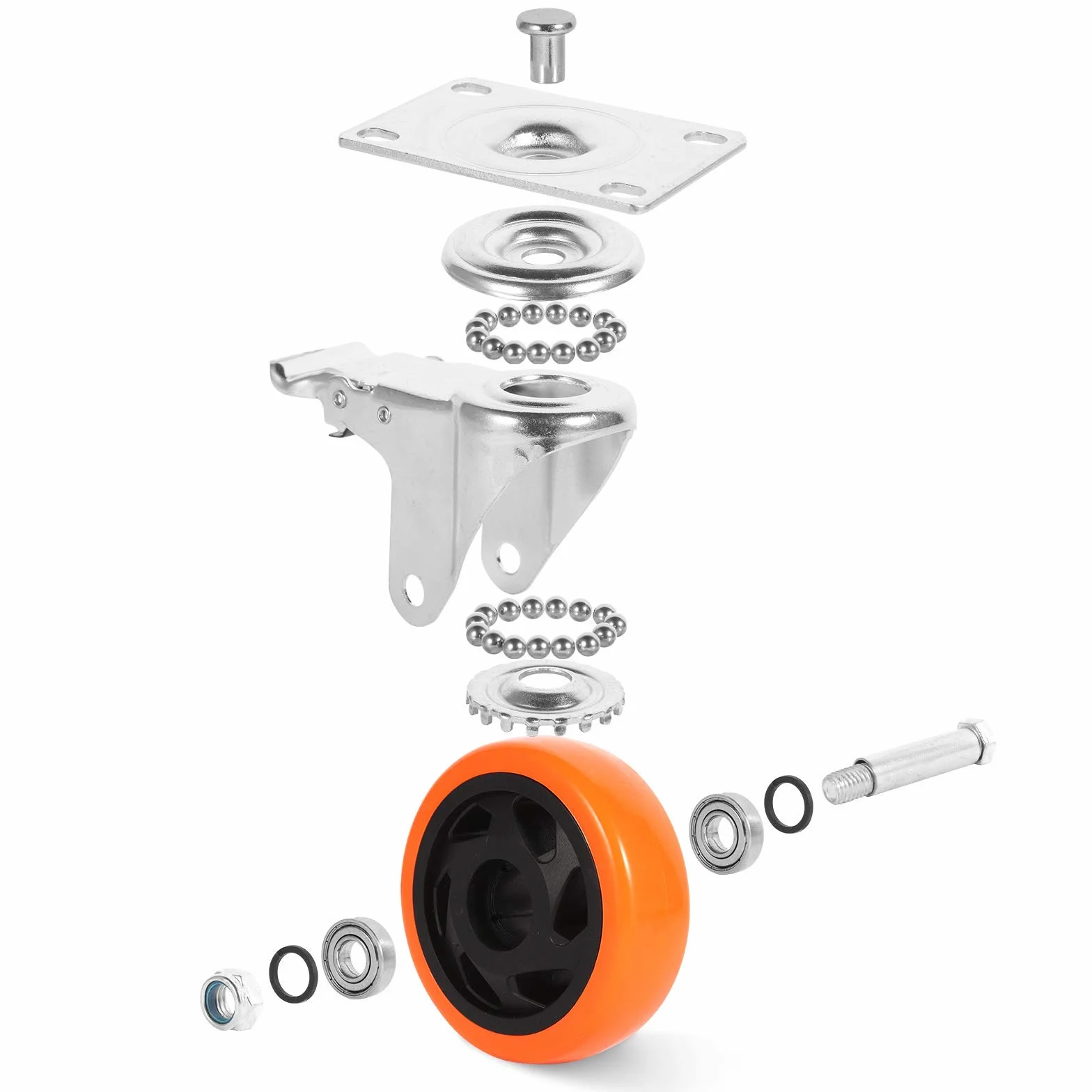 W B D WEIBIDA Caster Wheels Heavy Duty 4-calowe z udźwigiem 1200 funtów i podwójną blokadą, bezgłośne kółka poliuretanowe i wytrzymałe kółka z grubej stali do wózków, mebli, sprzętu, zestaw 4 szt