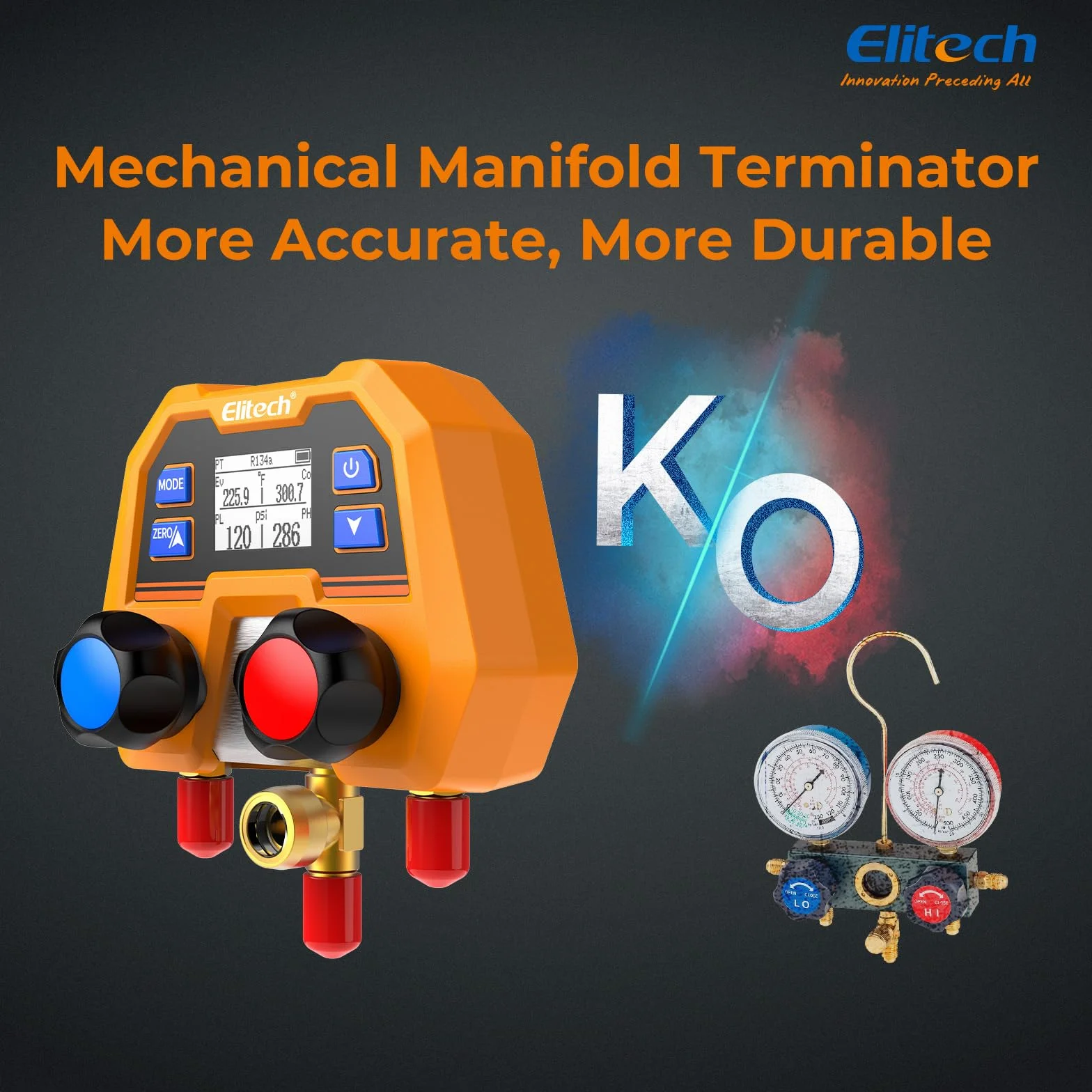 Elitech Manometr czynnika chłodniczego 600 psi/41 bar ± 1% dokładności, 88 rodzajów czynników chłodniczych i pomiar ciśnienia/temperatury, ochrona IP54 dla systemów klimatyzacji
