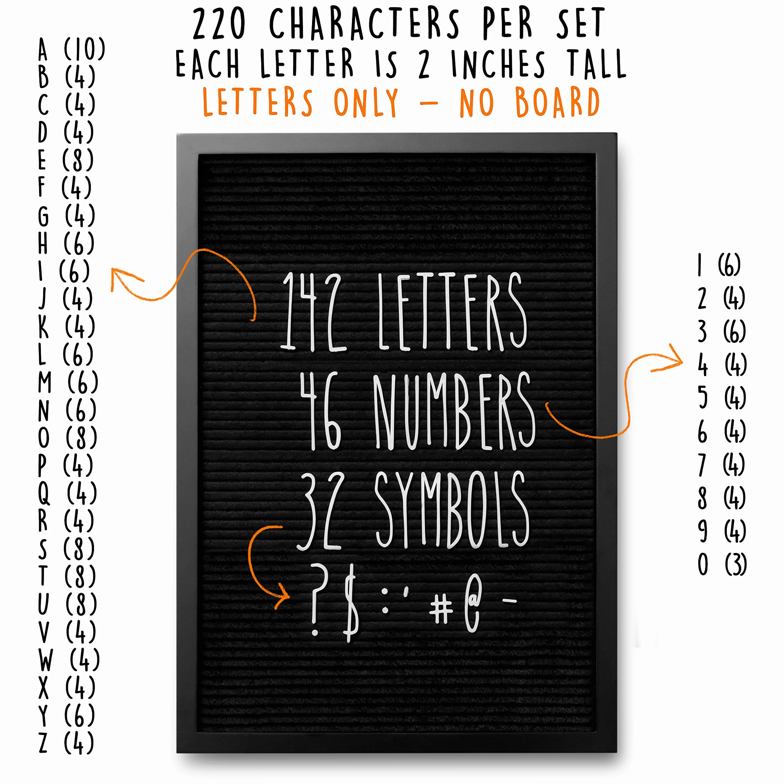 Skinny Felt Board Letters Only Set NO BOARD INCLUDED, Rae Dunn Inspired Font Farmhouse Decor Accessory, 2 Inch White Plastic Letters Numbers Symbols For Changeable Felt Letter Board Message Bulletin
