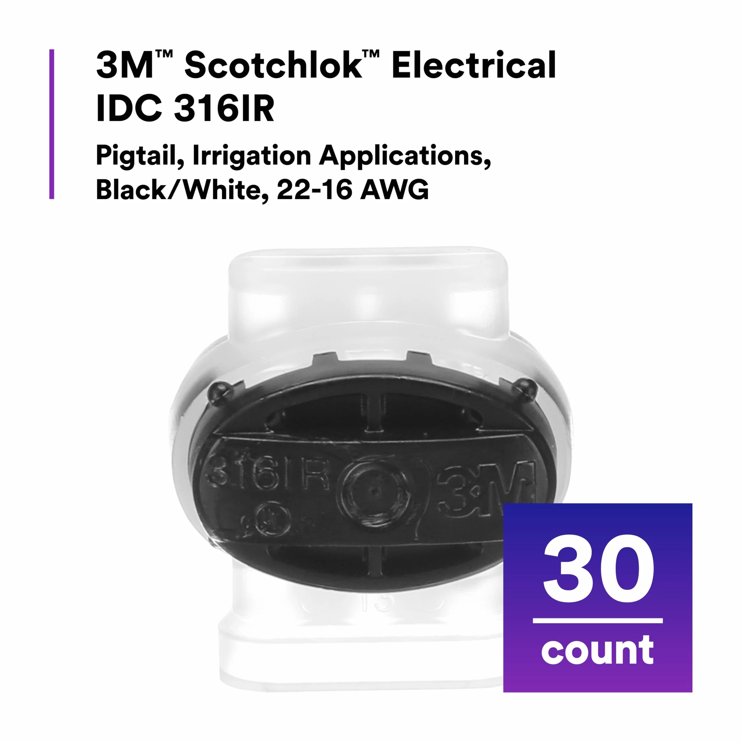 3M Scotchlok 316IR złącze izolacyjne IDC 22-16 AWG czarny/biały torba 30 sztuk