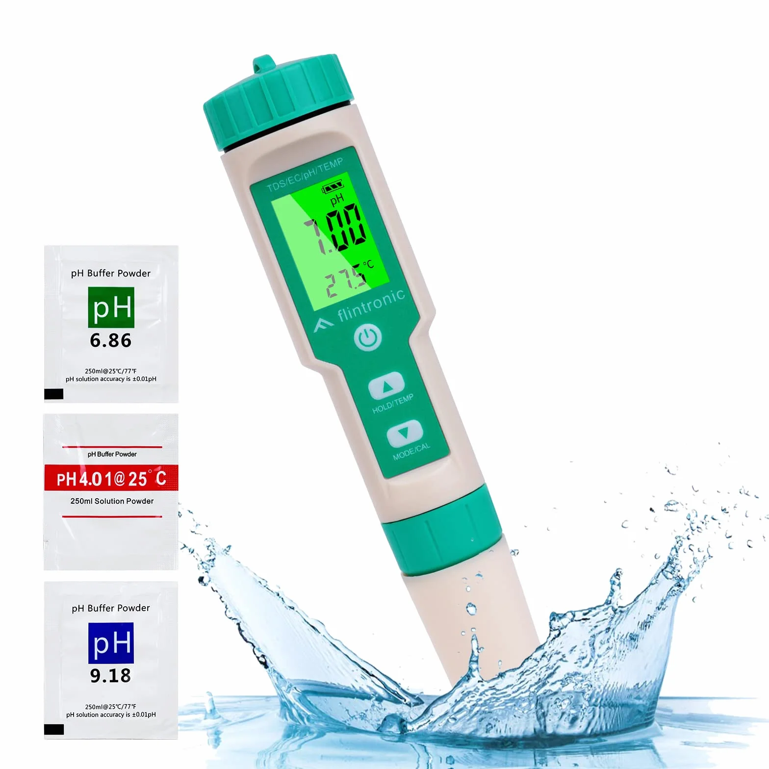 Flintronic Elektroniczny miernik PH 4 w 1, miernik PH z podświetleniem LCD, tester jakości wody do testowania pH/TDS/EC/temperatury, do wody pitnej/akwariowej/basenu