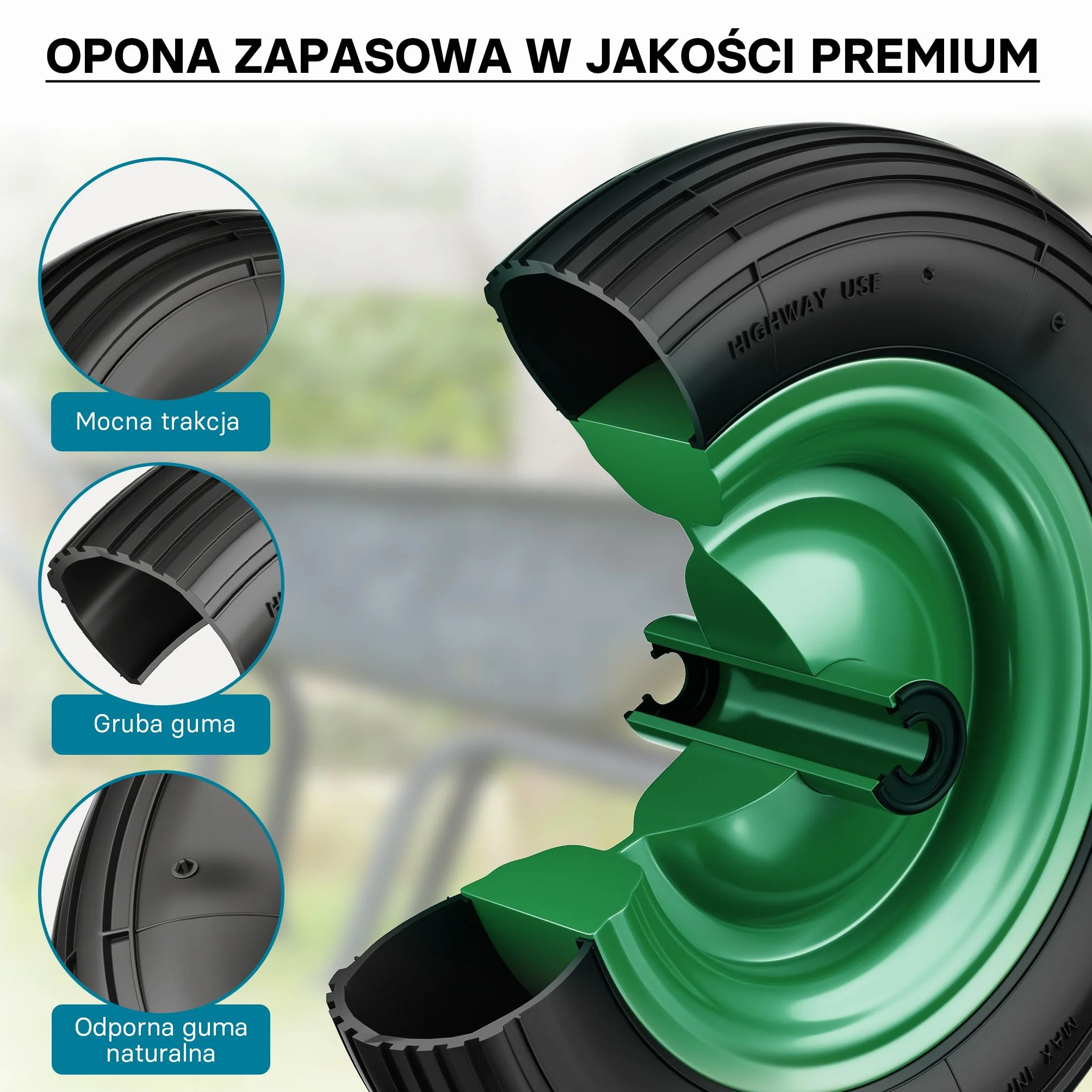 Wiltec opona zamienna do taczki 3.50-8 koło pneumatyczne kompletne ø 370-380 mm z dętką i felgą metalową