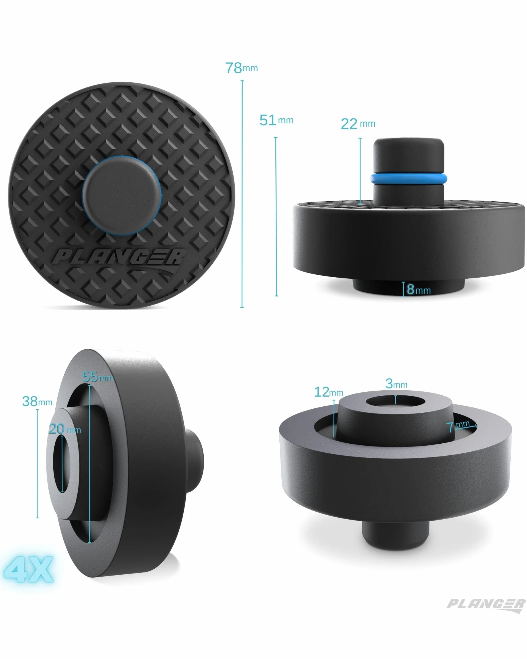 PLANGER® Tesla Podnośnik Belagi - 4X ENRGY PAD (Model 3 - Model S - Model Y - Model X) 10-letnia - Odporne na pęknięcia 3t