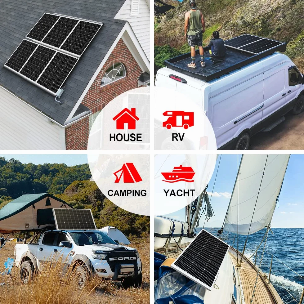 DOKIO Monokrystaliczny panel słoneczny 100 W, 18 V, do akumulatorów 12 V, idealny dla kampera, na kemping, do domku ogrodowego