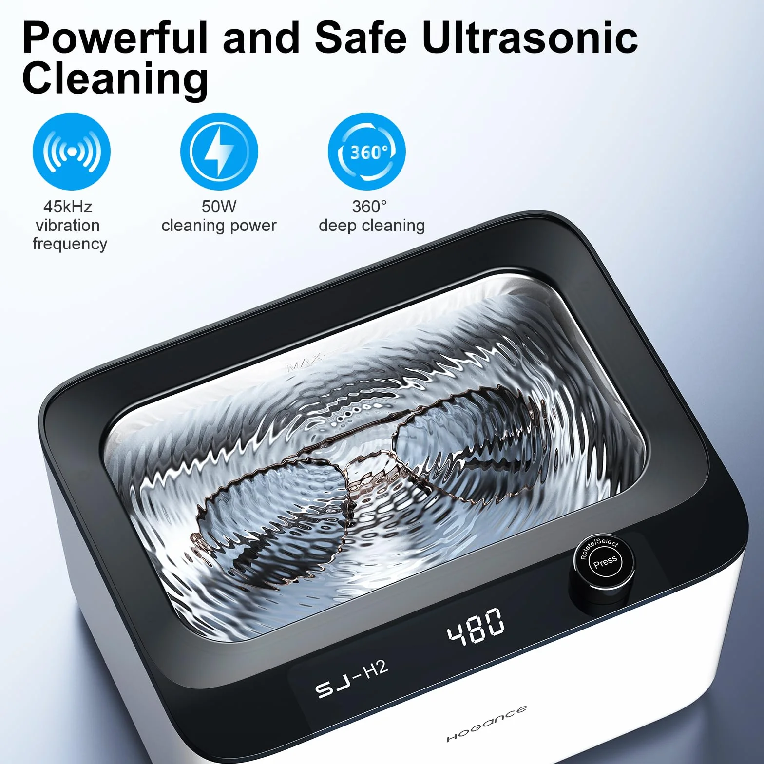 Myjka Ultradźwiękowa 900ML, 50W Ultrasoniczne Urządzenie do Czyszczenia 45kHz do Biżuterii, Okularów, Zegarków, Ochrony Zębów, Pędzli do Makijażu, Wyjątkowy Tryb Degas, Biały+Czarny