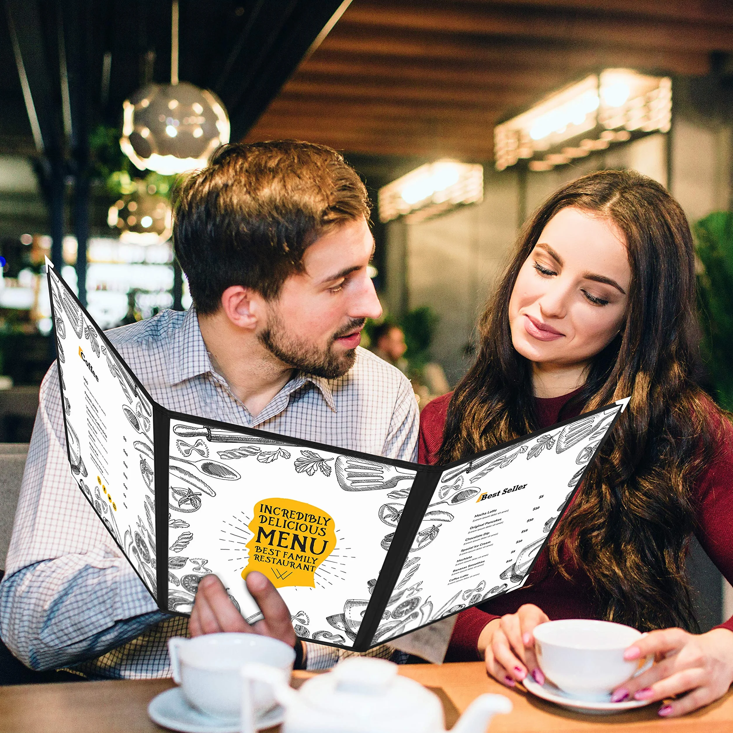 Kurtzy 3-Częściowa Składana Okładka Menu A4 (10 Sztuk) – Okładka Menu 3-Częściowa w Stylu Amerykańskim Przezroczysta – Czarna Okładka 3-Częściowa Menu z Zabezpieczonymi Rogami – Do Restauracji, Barów