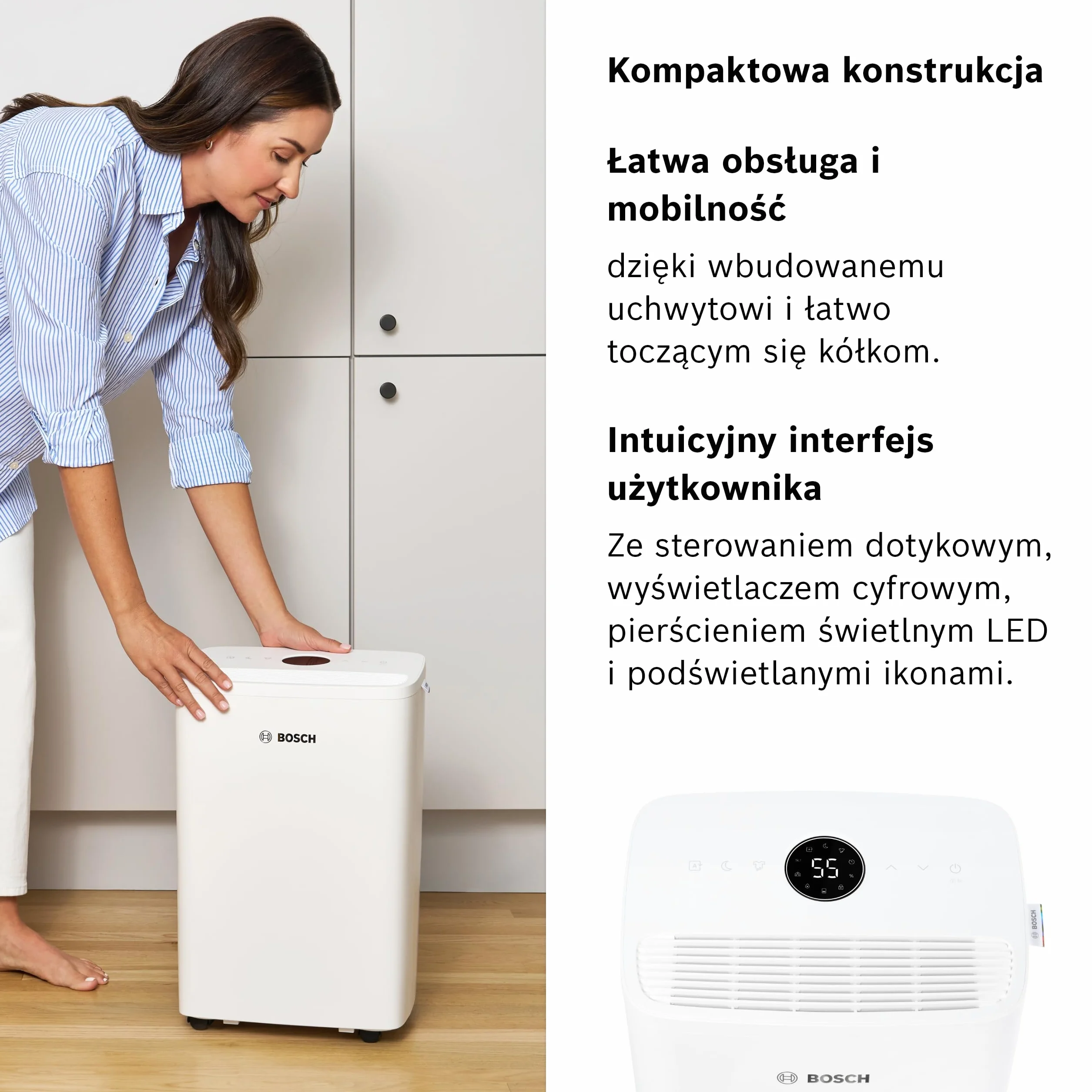 Bosch Dry 1000 - Osuszacz powietrza - łatwy. Wydajny. Cichy. Do domu i sypialni - Do Powierzchni do 17 m² - Szybkie suszenie prania