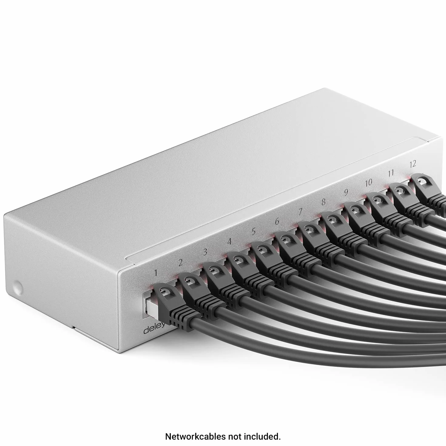 deleyCON CAT 6a Patch Panel Krosownica 12 Portów 1U Ekranowany RJ45 LAN RAL 7035 Jasnoszary