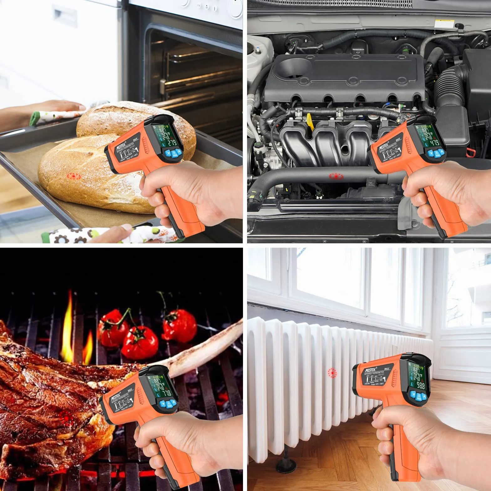 MESTEK Termometr na Podczerwień -50°C~800°C Kolorowy Alarm LCD Regulowana Emisyjność