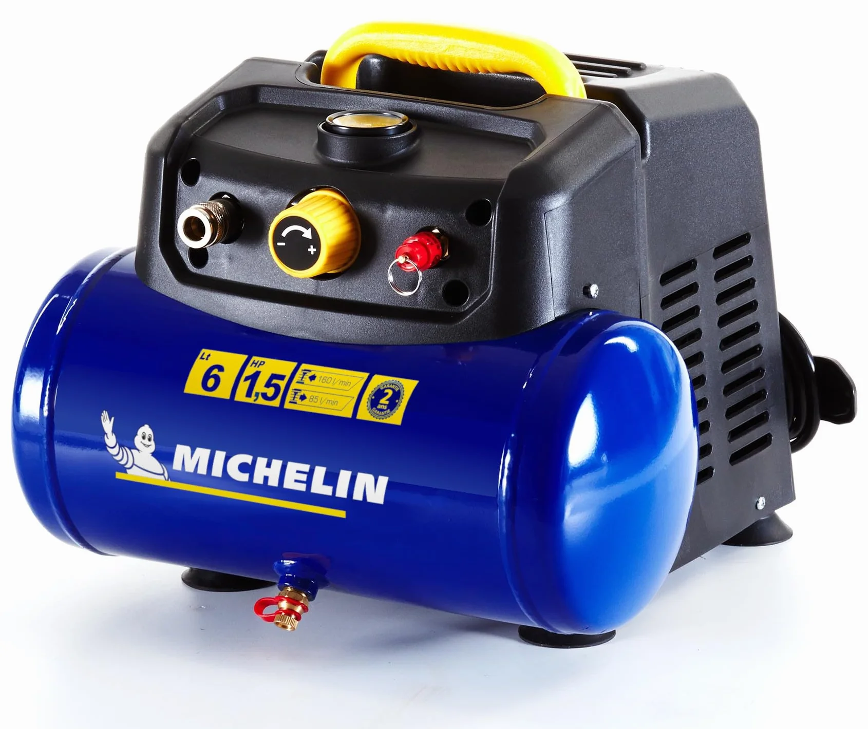 Michelin MBL6 przenośna sprężarka powietrza, 6-litrowa bezolejowa sprężarka powietrza + zestaw (w zestawie pistolet do pompowania, wąż spiralny i 3 dysze)