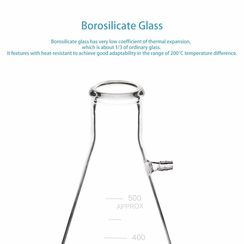 StonyLab Glass 500 ml ciężka ściana borokrzemowa szklana butelka filtrująca, śruba szyjka z tubulacją - 500 ml