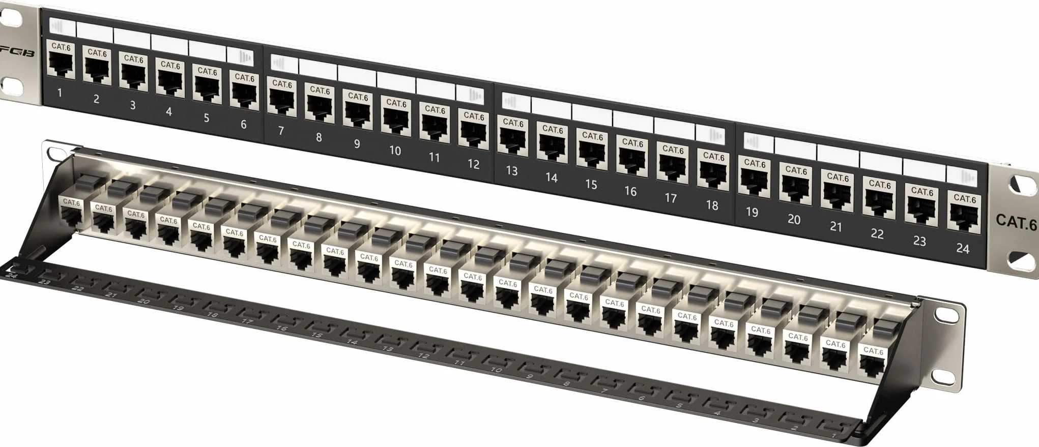 FGB Panel krosowy 1U 24 porty Cat6 RJ45 Keystone 19 cali montowany na ścianie