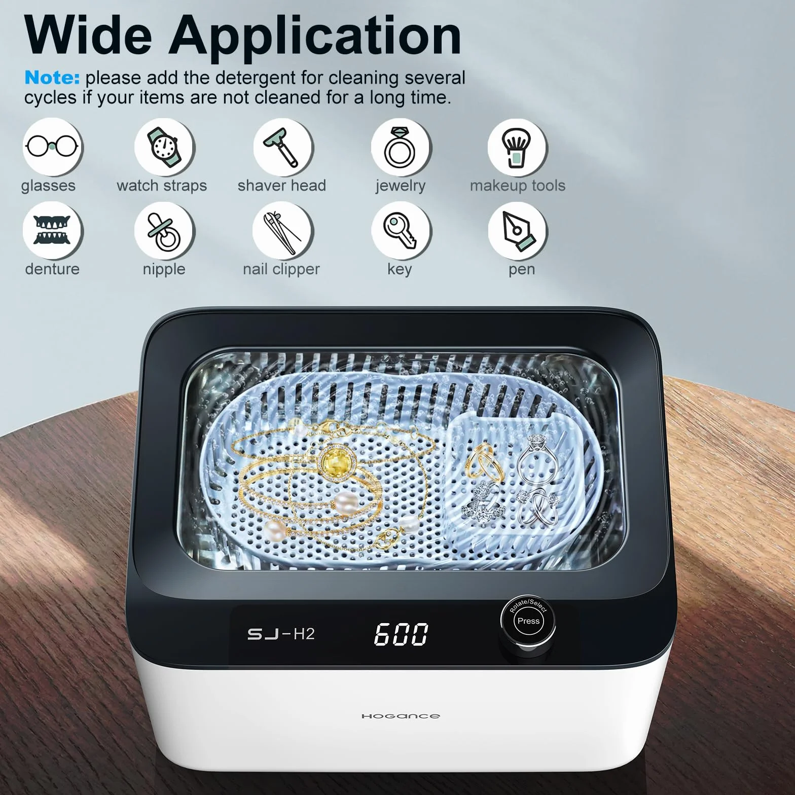 Myjka Ultradźwiękowa 900ML, 50W Ultrasoniczne Urządzenie do Czyszczenia 45kHz do Biżuterii, Okularów, Zegarków, Ochrony Zębów, Pędzli do Makijażu, Wyjątkowy Tryb Degas, Biały+Czarny
