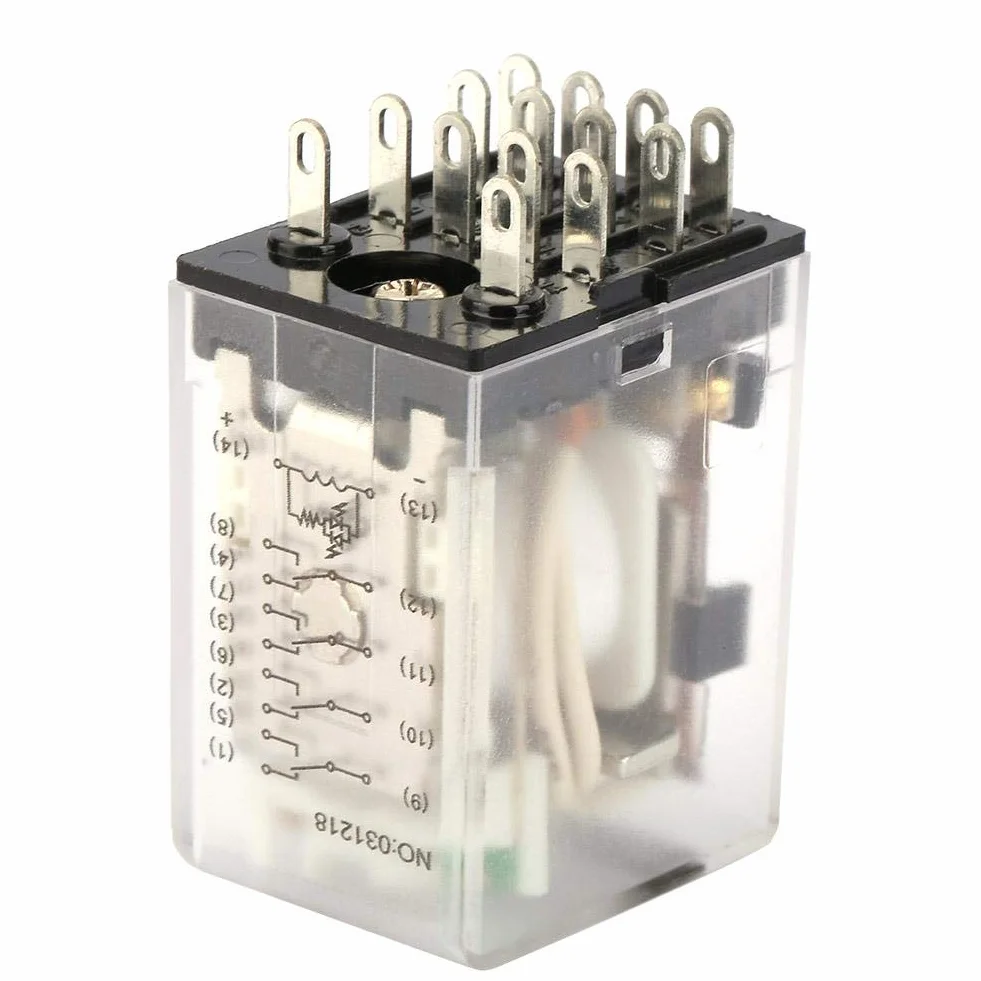Keenso Przekaźnik pośredni 14 Pin 5A 6VDC / 12VDC / 110VDC Mini Power przekaźnik pośredni przekaźnik elektromagnetyczny BEMM4C do urządzeń automatyzujących, szafek sterowniczych (12VDC)