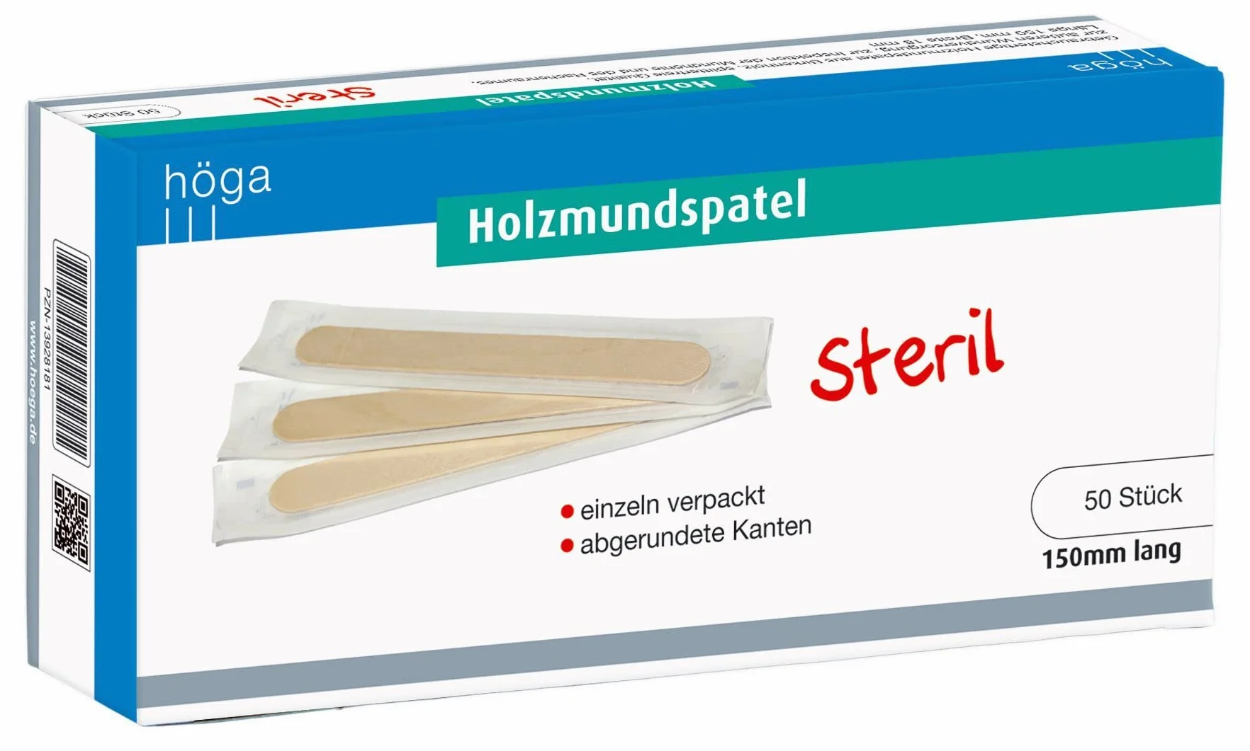 Höga drewniana szpatułka do ust, sterylna, długość 150 mm, 50 sztuk