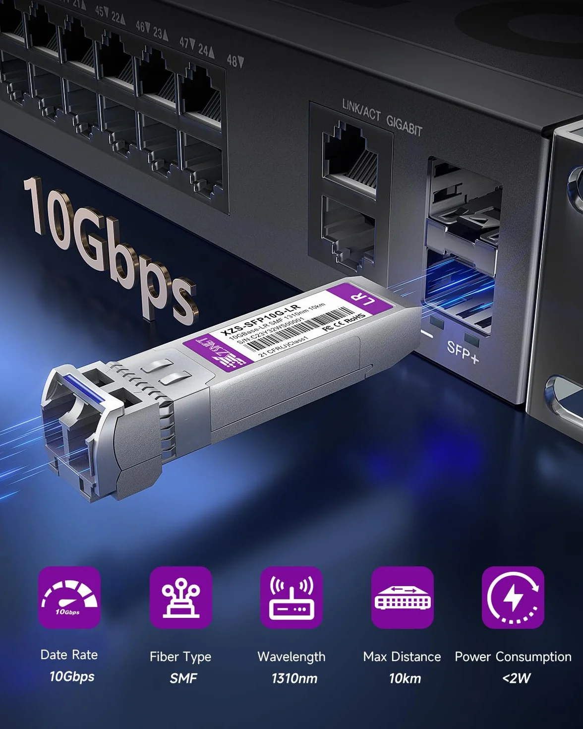 Transceiver 10GBASE-LR SFP+ jednomodowy moduł światłowodowy 10G SFP+ do LC kompatybilny z Cisco SFP-10G-LR Ubiquiti UniFi UF-SM-10G Mikrotik S+31DLC10D