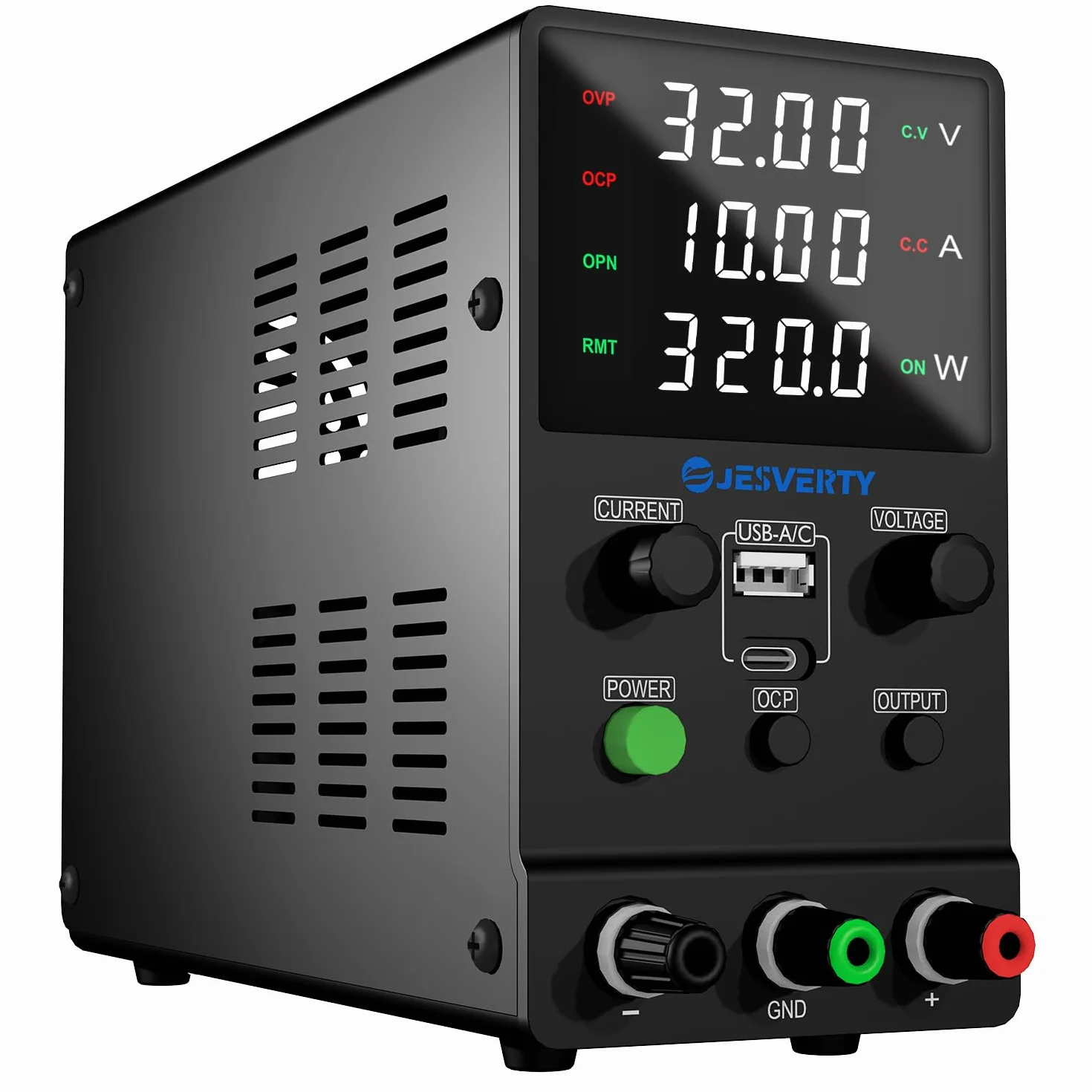 Zmienny zasilacz DC, 0-30V 0-10A Regulowany przełączany zasilacz stołowy z regulacją DC z szybkim ładowaniem USB i typem C, pokrętło enkodera, włącznik/wyłącznik wyjścia, 4-cyfrowy wyświetlacz LED