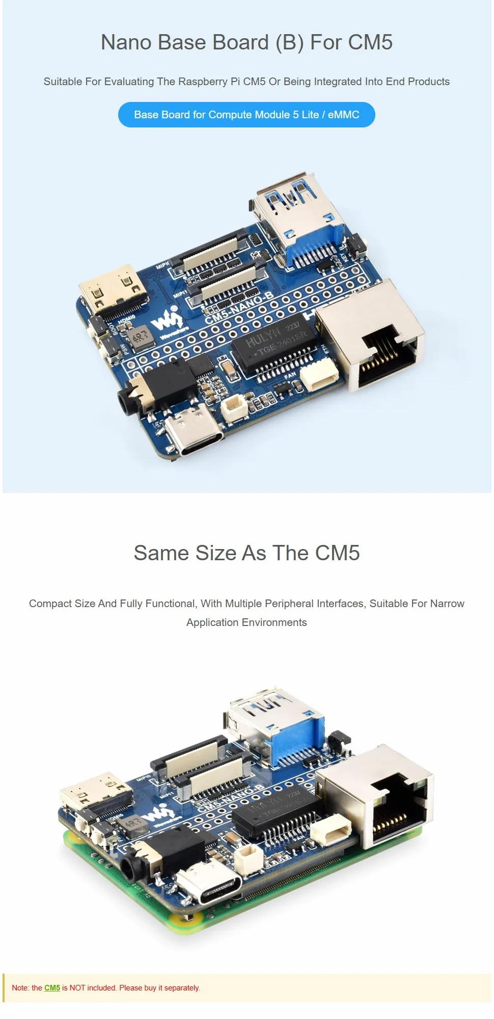 Nano Base Board do Raspberry Pi CM5 - Compact Compute Module 5 Base Board