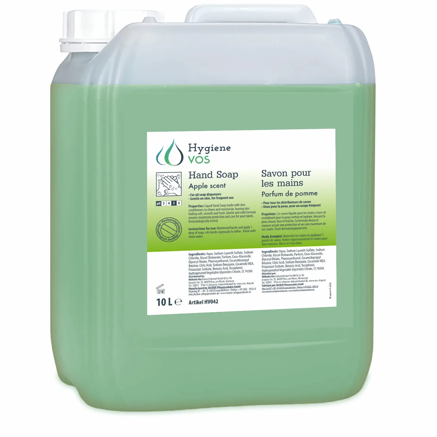 Hygiene VOS Mydło kremowe jabłko 10 litrów łagodny balsam do mycia krem do mydła do wszystkich powszechnie stosowanych systemów dozowników ciśnieniowych i dozowników mydła