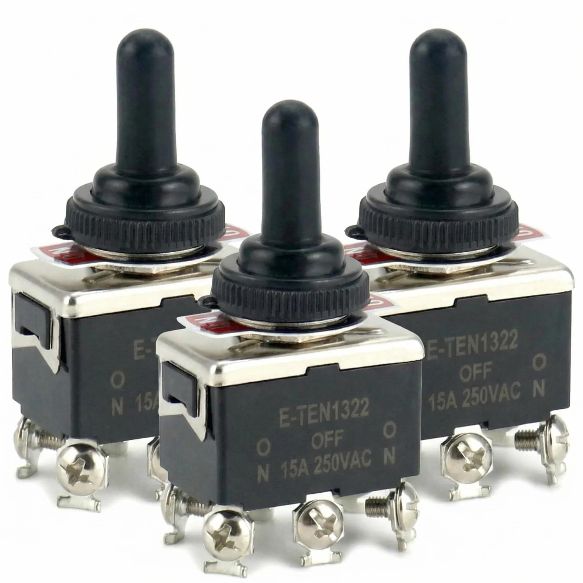 QWORK® Przełącznik dwustabilny, AC380V 15A / AC250V 10A 3 pozycja 6 Terminal ON-Off-ON Przełącznik kołyskowy z czarną wodoodporną osłoną, 3 szt.