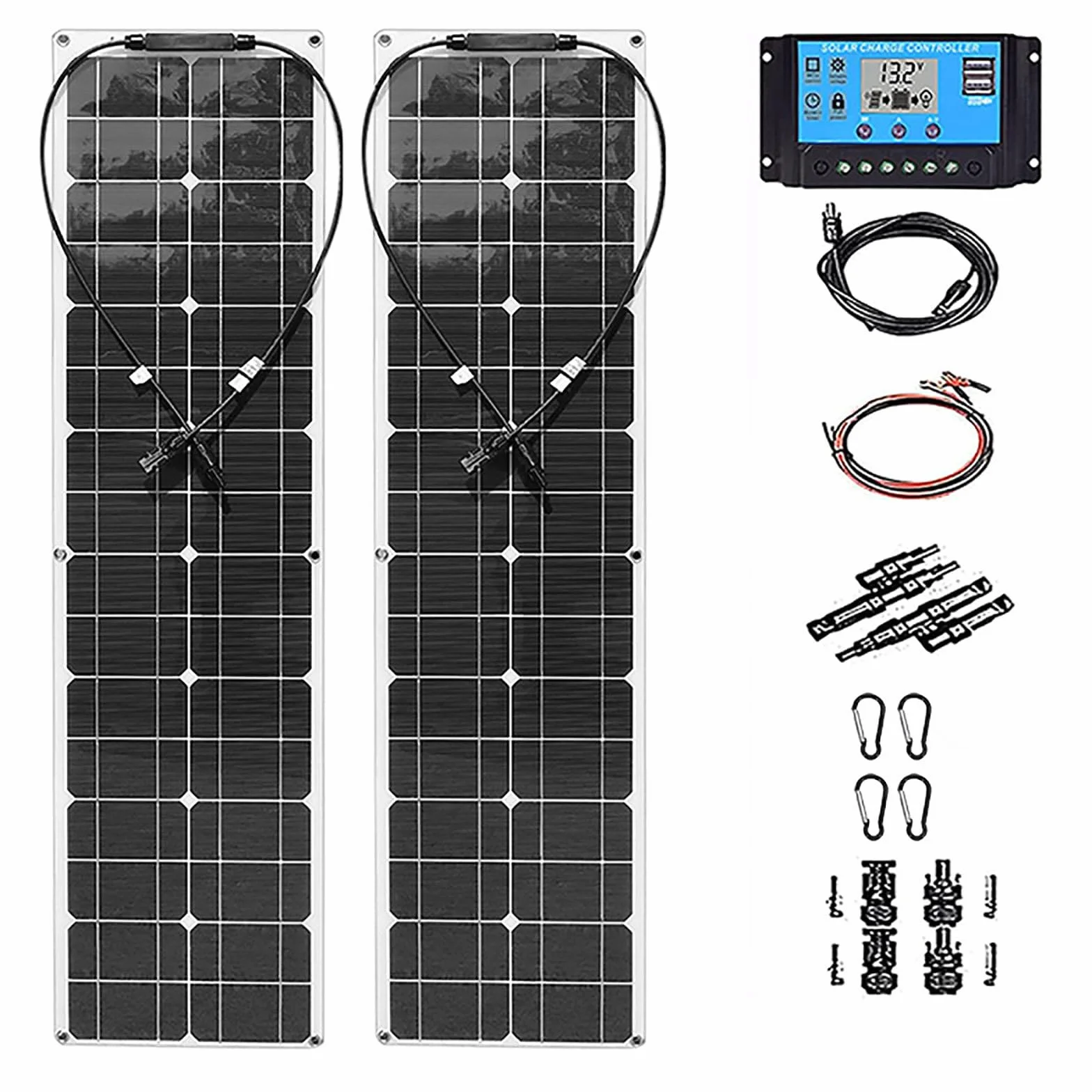 Elastyczne panele słoneczne 400 W zestaw 2 szt. monokrystaliczny regulator ładowania 40 A 12-24 V
