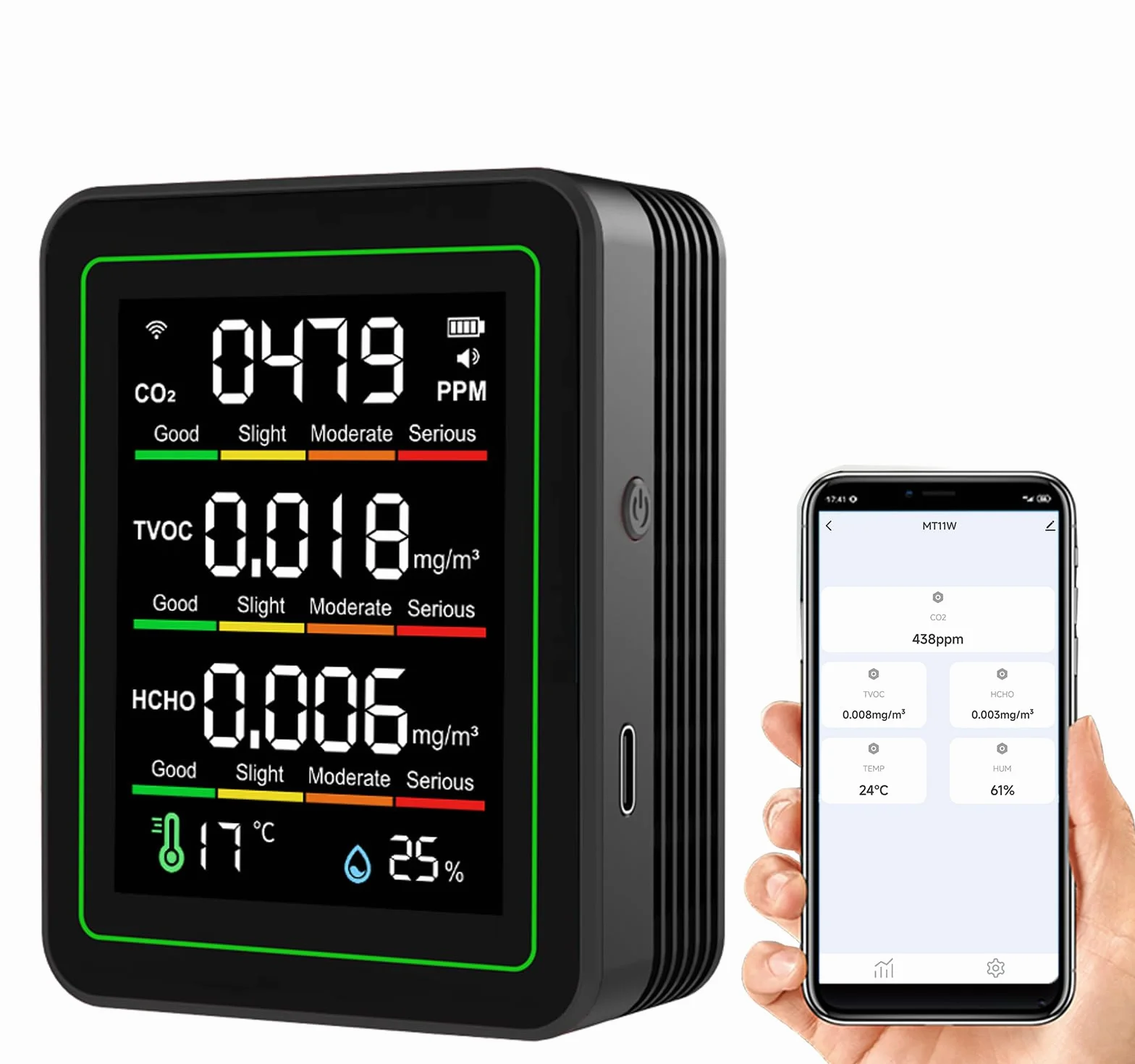 RISOON 5 w 1 inteligentny monitor jakości powietrza WiFi TVOC CO2 HCHO temperatura wilgotność
