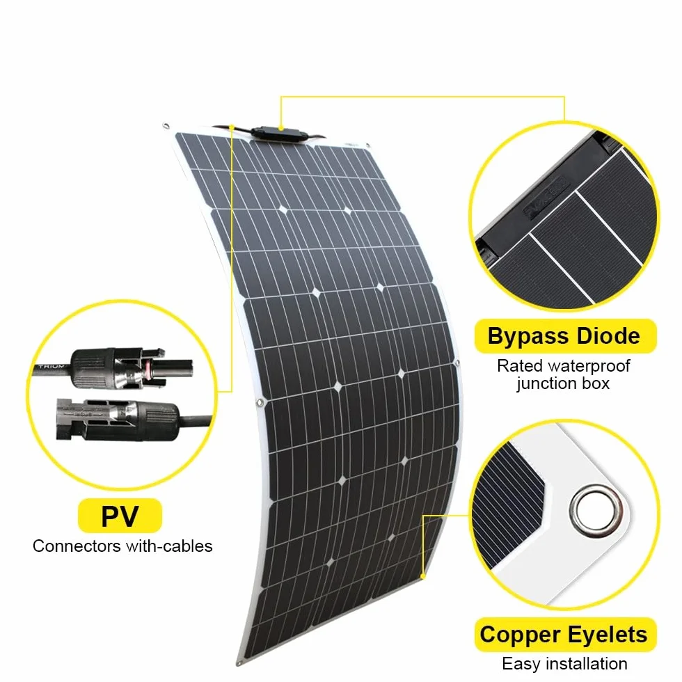 200W 12V zestaw elastyczny panel słoneczny 2x100W monokrystaliczny moduł fotowoltaiczny, kontroler ładowania 20A, do RV, przyczepy kempingowej, samochodu, łodzi, 12/24v akumulatora