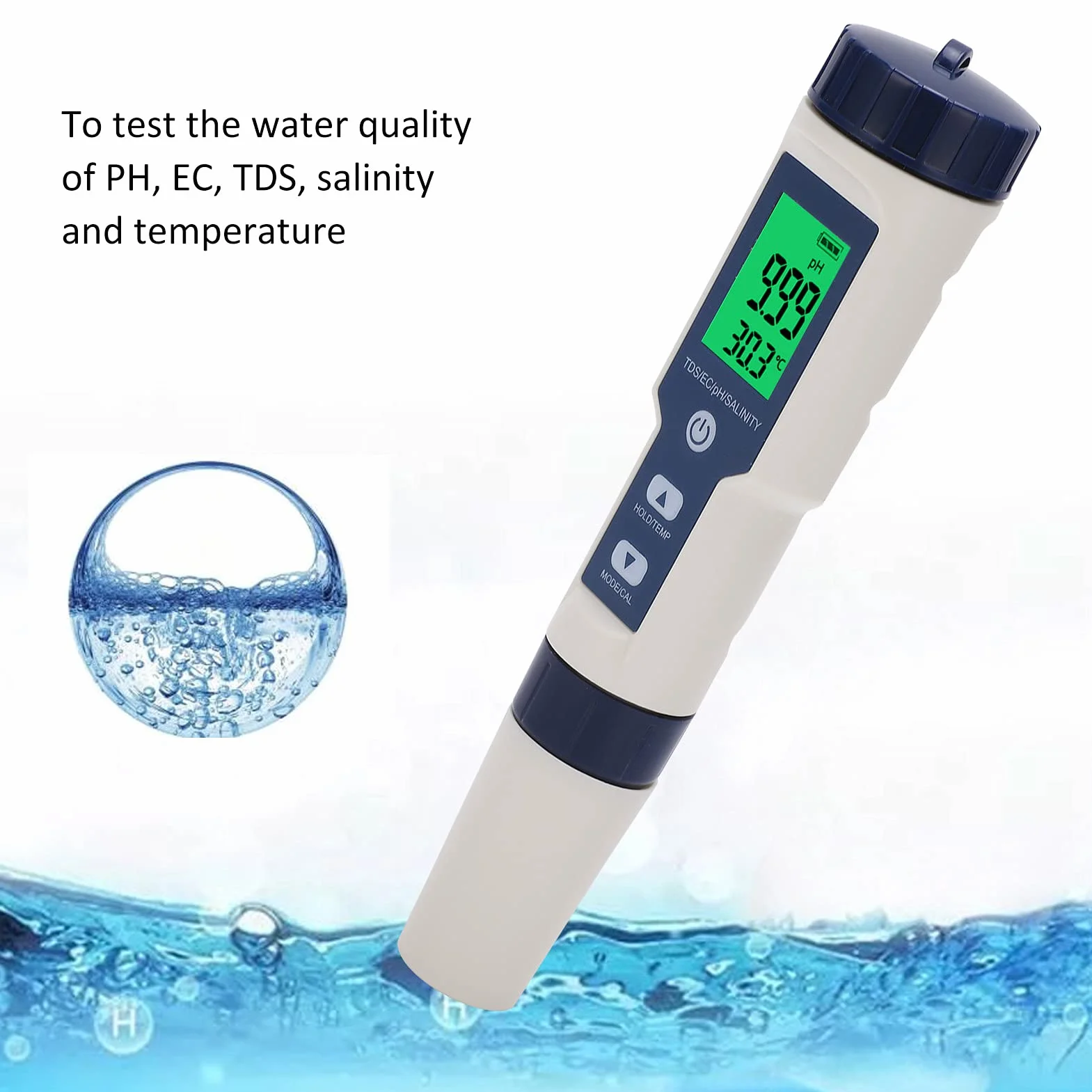 EZ‑9909SP Pióro do Testowania Jakości Wody 5 w 1 do Pomiaru PH, TDS Zasolenia i Temperatury IP 67 Wodoodporny, Pyłoszczelny Automatyczne Rozpoznawanie Analizator EZ‑9909SP PH